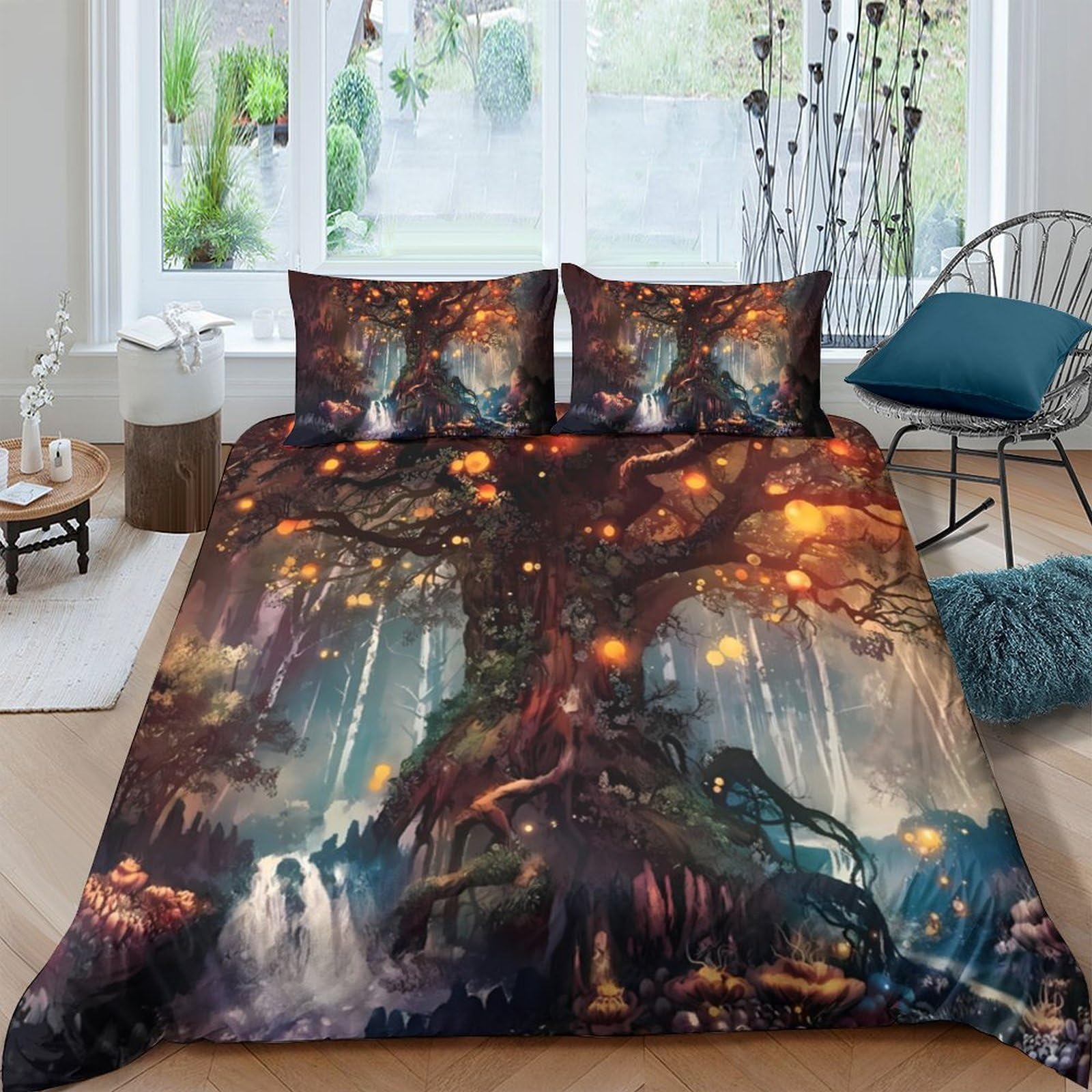 Ctjqhvkz Style-2 3D Printed Fantasy Tree Fitted Sheet Microfiber Soft Nature Forest Mattress Cover For Bedroom Dorm Mattress Protector Decor Single（135X200cm）