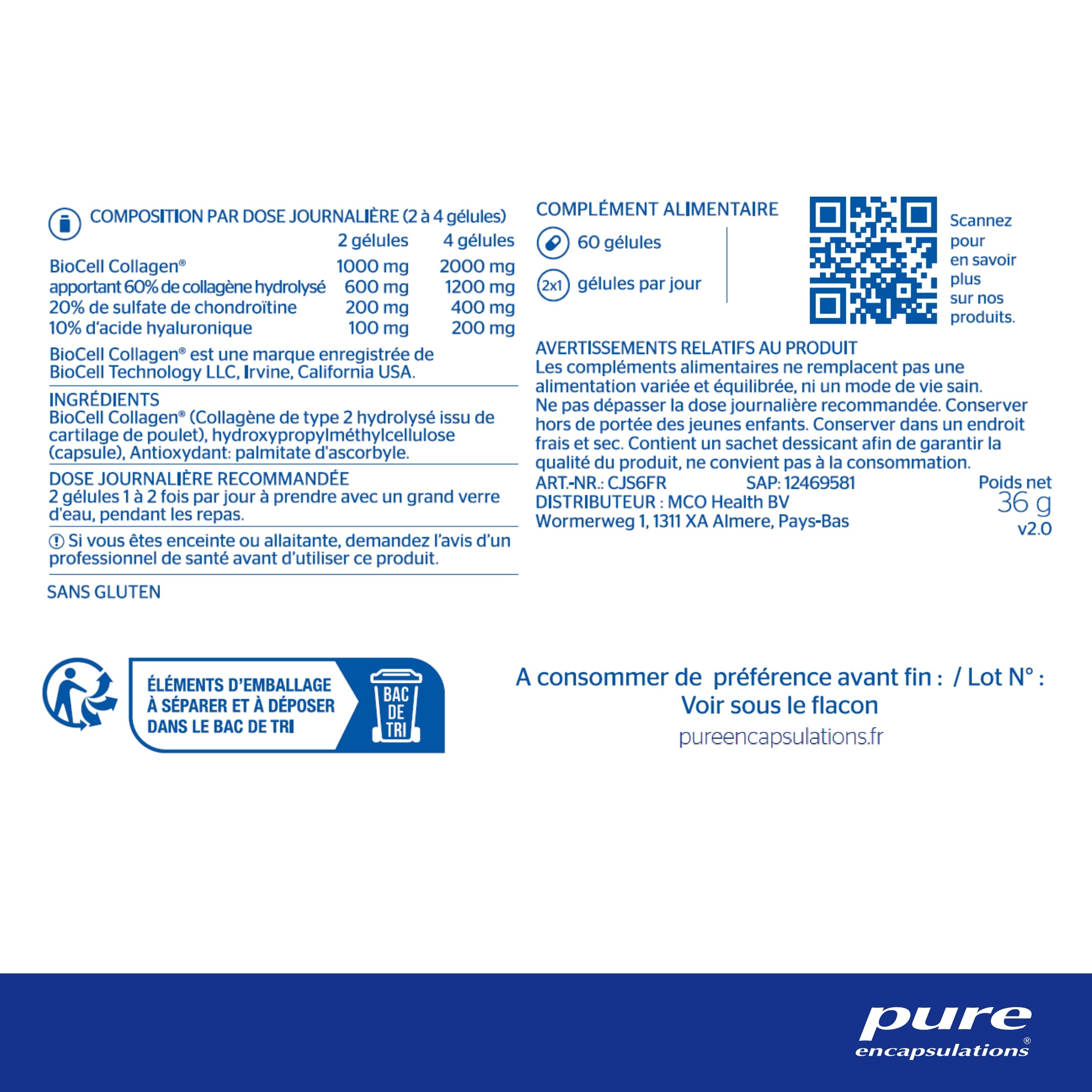 Pure Encapsulations - Collagen JS - Pour l'Absorption Efficace du Collagene - 60 Gélules