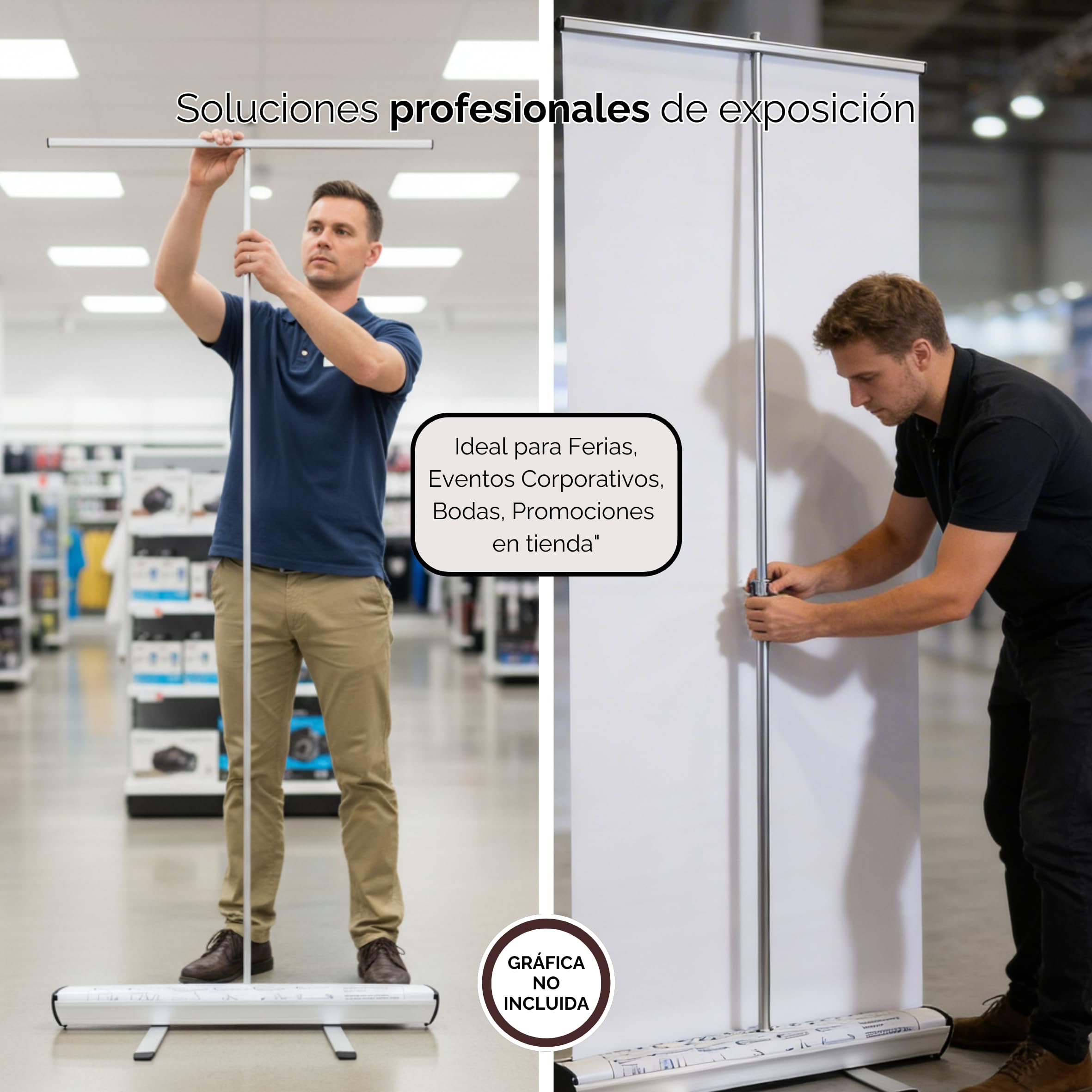 Estructura Roll Up 85x200 cm de Aluminio - para Colocar Pancarta Cartel o como Photocall - Expositor Publicitario con Lona Personalizada + Bolsa de Transporte