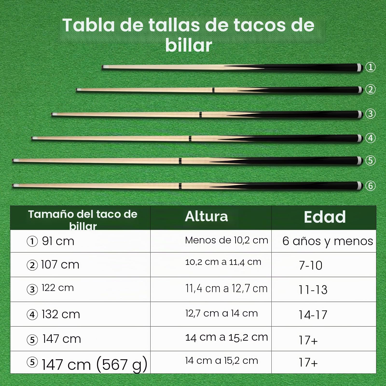 Juego de 2 Palos de Billar de 20 onzas para Adultos de 36, 42, 48 y 58 Pulgadas, Juego de 2 o 4 Palos de Billar con Punta de Cuero de 13 mm para niños o Principiantes, 2 Piezas, 14/16/18, 20