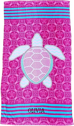 Miniatura 7 de 101 BEACH Summer Trendy - Toalla de playa grande con estampado de tortugas verdes nombre bordado