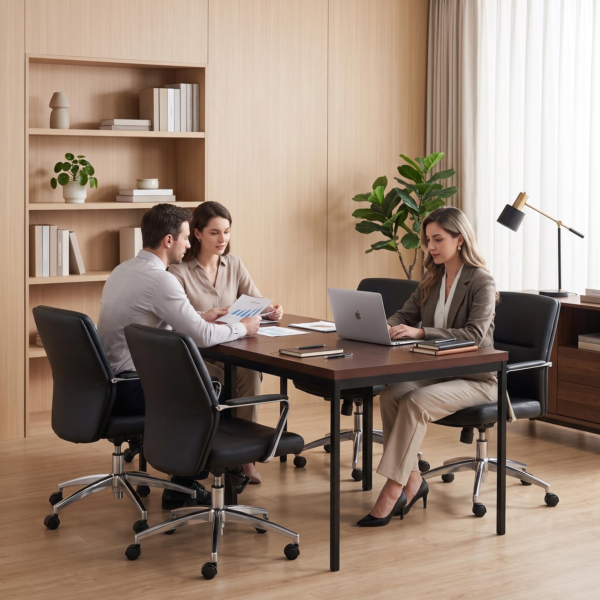 FurnitureR Tables de Conférence Rectangulaires en Brune, pour 4 à 6 Personnes, Plateau en Bois Epais avec Structure Métallique, pour Formations, Réunions, Conférences, 120x70x75cm