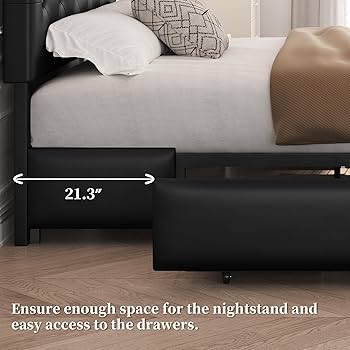 ◆睡眠shop◆ Amazon.com: HITHOS Full Upholstered LED Bed Frame with 2