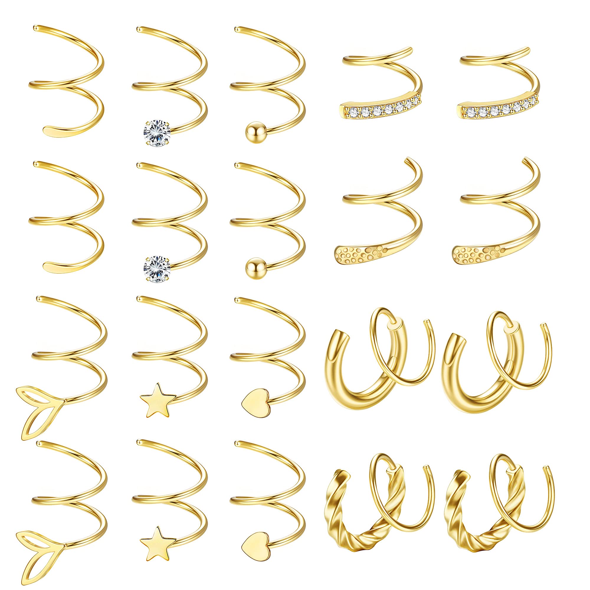 DrperfectDrperfect 10Pairs Twisted Hoop Earrings for Women 316L Stainless Steel Spiral Earrings Cuff Wrap Earrings Double Hoop Earrings Twist Earrings