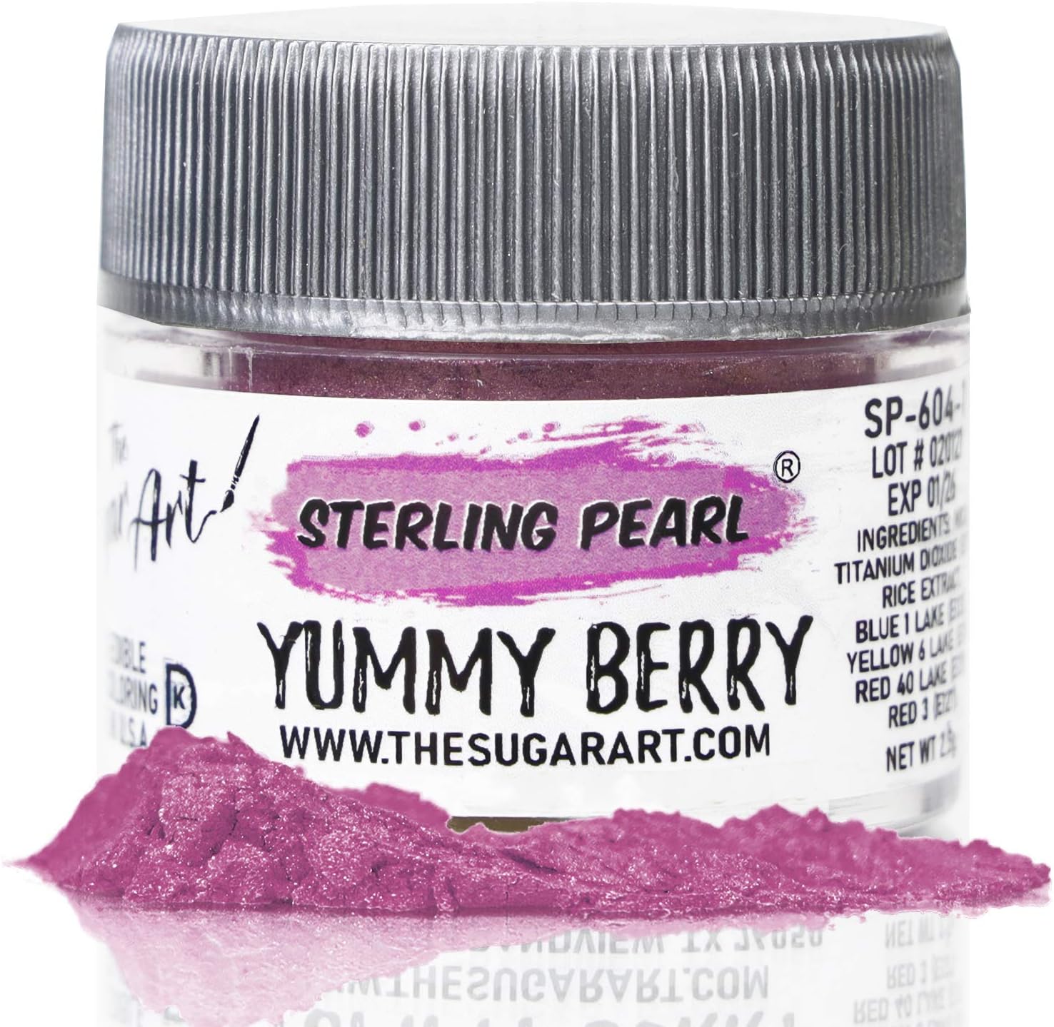 The Sugar ArtSterling Pearl - Edible Shimmer Powder For Decorating Cakes, Cupcakes, Cake Pops, & More - Dust on Shine & Luster to Sweets - Kosher, Food-Grade Coloring - Yummy Berry - 2.5 grams