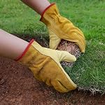 OZERO Gants de jardinage, Flex Grip, EN388 2143X et EN420 Niveau de déxtérité 5 | 1.2mm Cuir de vache, Flexible Fit, Respirant Non doublé, Cristal élastique, Pouce à clés, Lavable, Travail à la maison, Agriculture