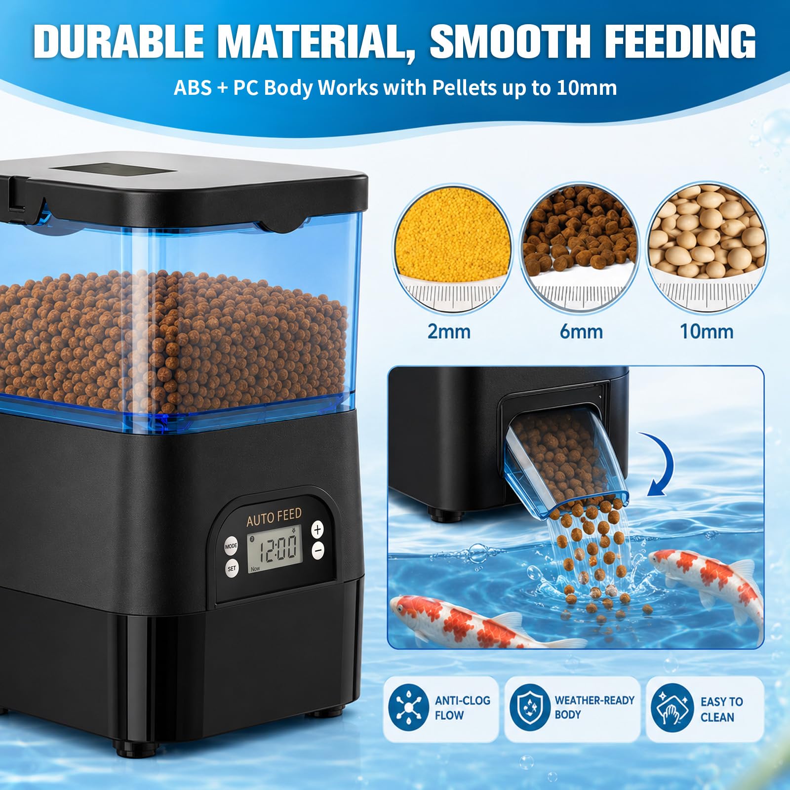 Teichfutterspender Automatisch 2.8L, Koi-Futterspender mit LCD-Display