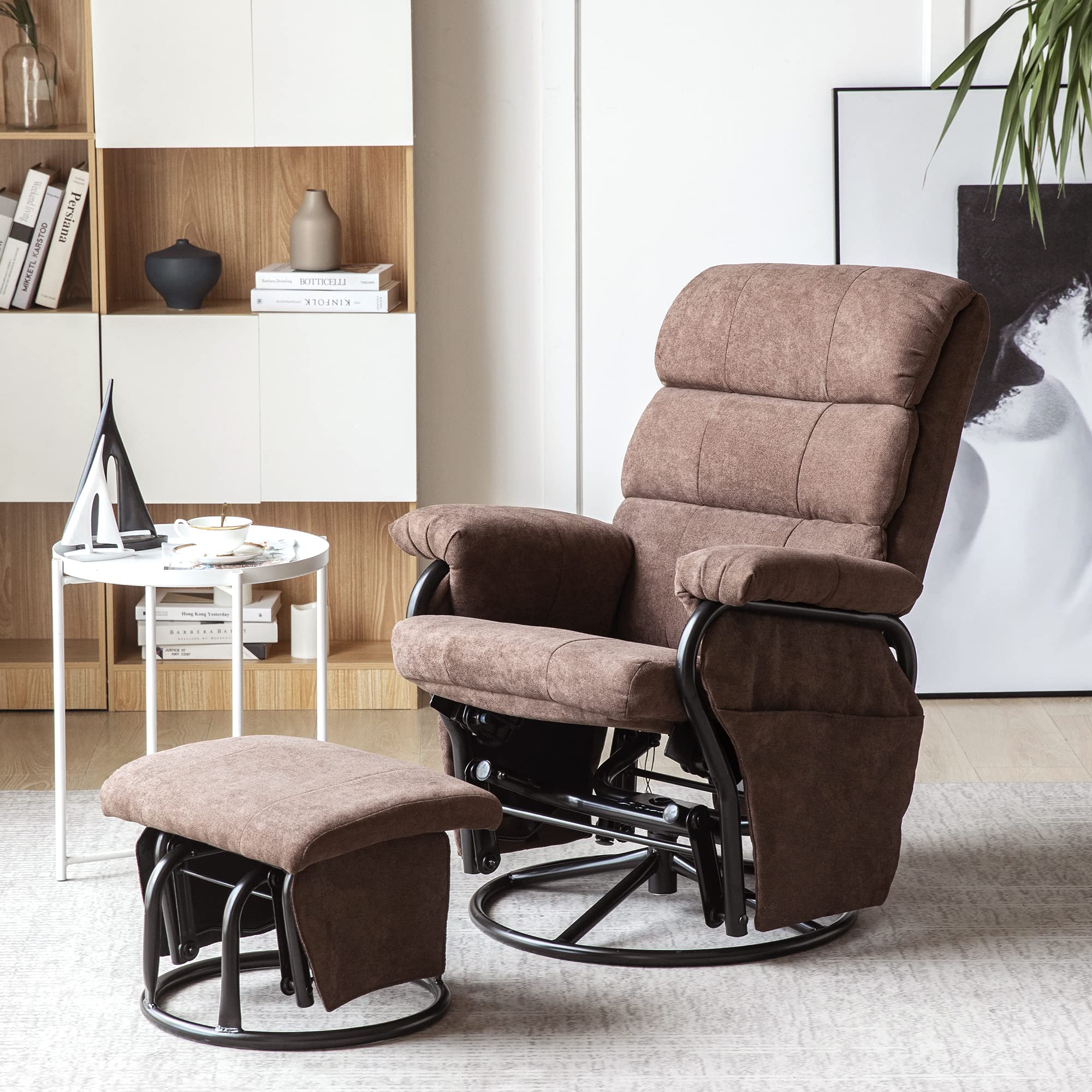 Buy Esright Glider Recliner with Ottoman, Swivel Glide Chair, Fabric Lounge Recliner with