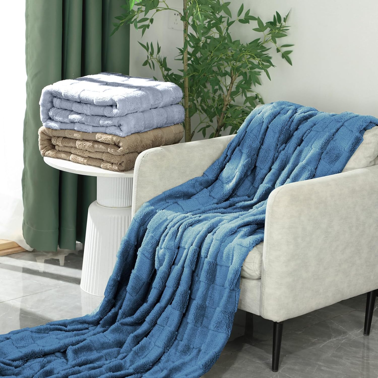 VitalCozy 3 Pack Fleece Throw Blanket Twin Size Soft Warm Plush Lightweight Fuzzy Couch & Bed Blanket Bulk for Winter Christmas Travel Camping, 60" X 80"(Blue, Silver Gray, Brown) - Image 3