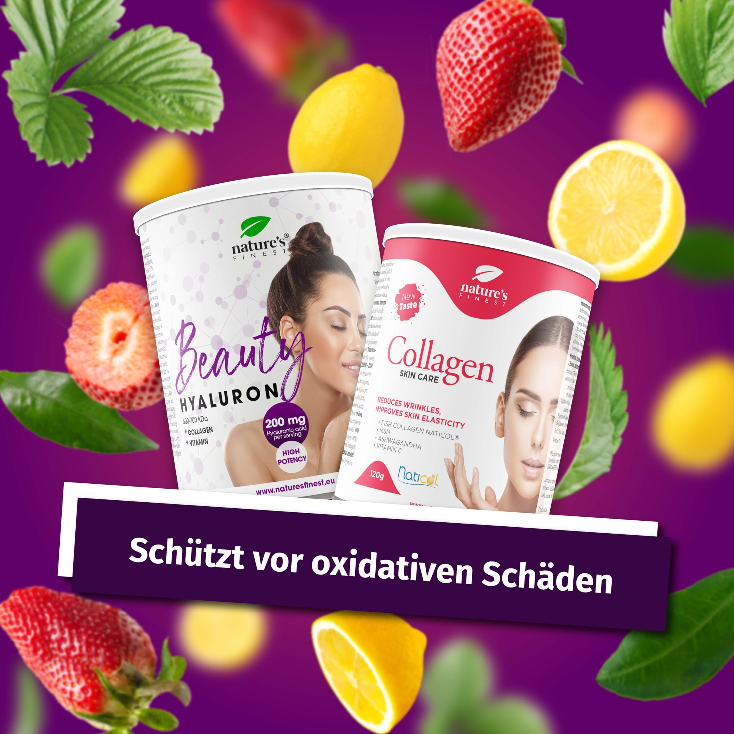 Nature's Finest by Nutrisslim Collagen Skincare + Beauty Hyaluron - Hochdosiertes Fischkollagenpulver mit Hyaluronsäure und Vitamin C, MSM - Unterstützt gesunde Haut und kräftige Haare, Nägel