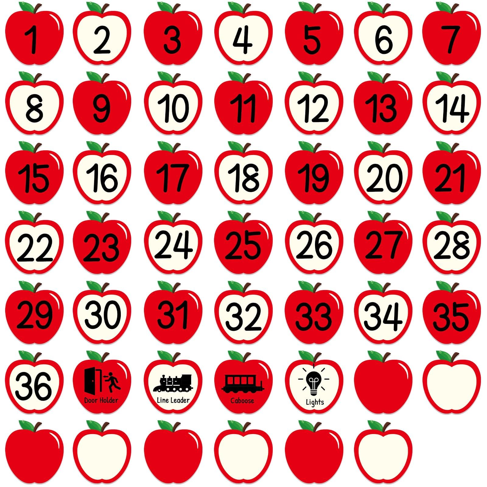 48Pcs Floor Stickers for Classroom Decorations Apple Number Line Up Spots Stickers with Numbers 1-36 Apple Shaped Decals Sitting Dots Line Up Dots for Teachers Students Kindergarten Preschool Supplies