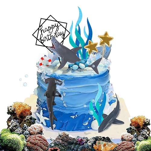 9 Pack Shark Cake Topper Shark Figurines Decoration for Ocean