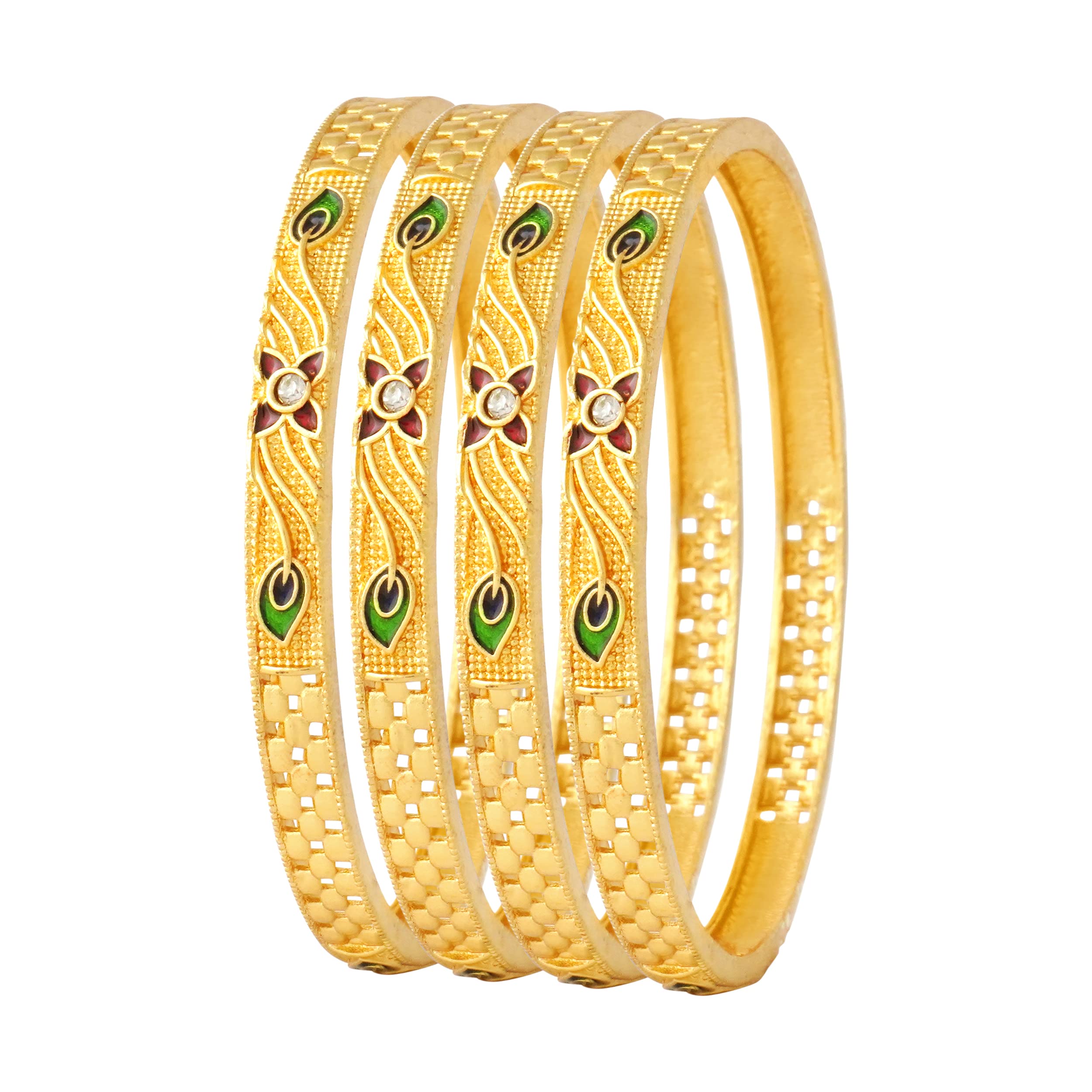 Mansiyaorange Four Red Green Hand Meena Work Sleek Floral AD Stone Golden Plated Bangles/Bangdi/Chudi/for Women(2. 4) (B0C1KZ1T9Z) Amazon Price History, Amazon Price Tracker