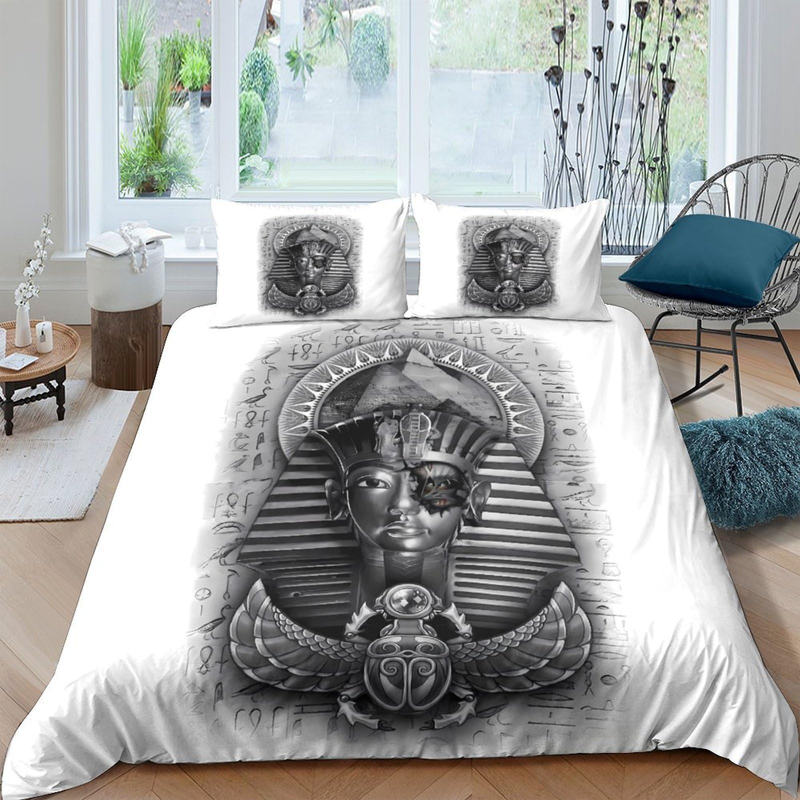 Ctjqhvkz Style-4 3D Printed Pharaoh Egyptian Fitted Sheet Microfiber Soft Non-Slip Bed Cover For Bedroom Dorm Decor Protection Single（135X200cm）