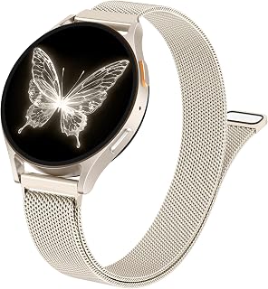 SNBLK Slim Metal Magnetic Bands Compatible with Samsung Galaxy Watch 7 Band 6 5 4 FE 40mm 44mm/6 Classic/Active 2/5 Pro/3, 20mm Milanese Stainless Steel Mesh Strap for Samsung Watch Bands for Women