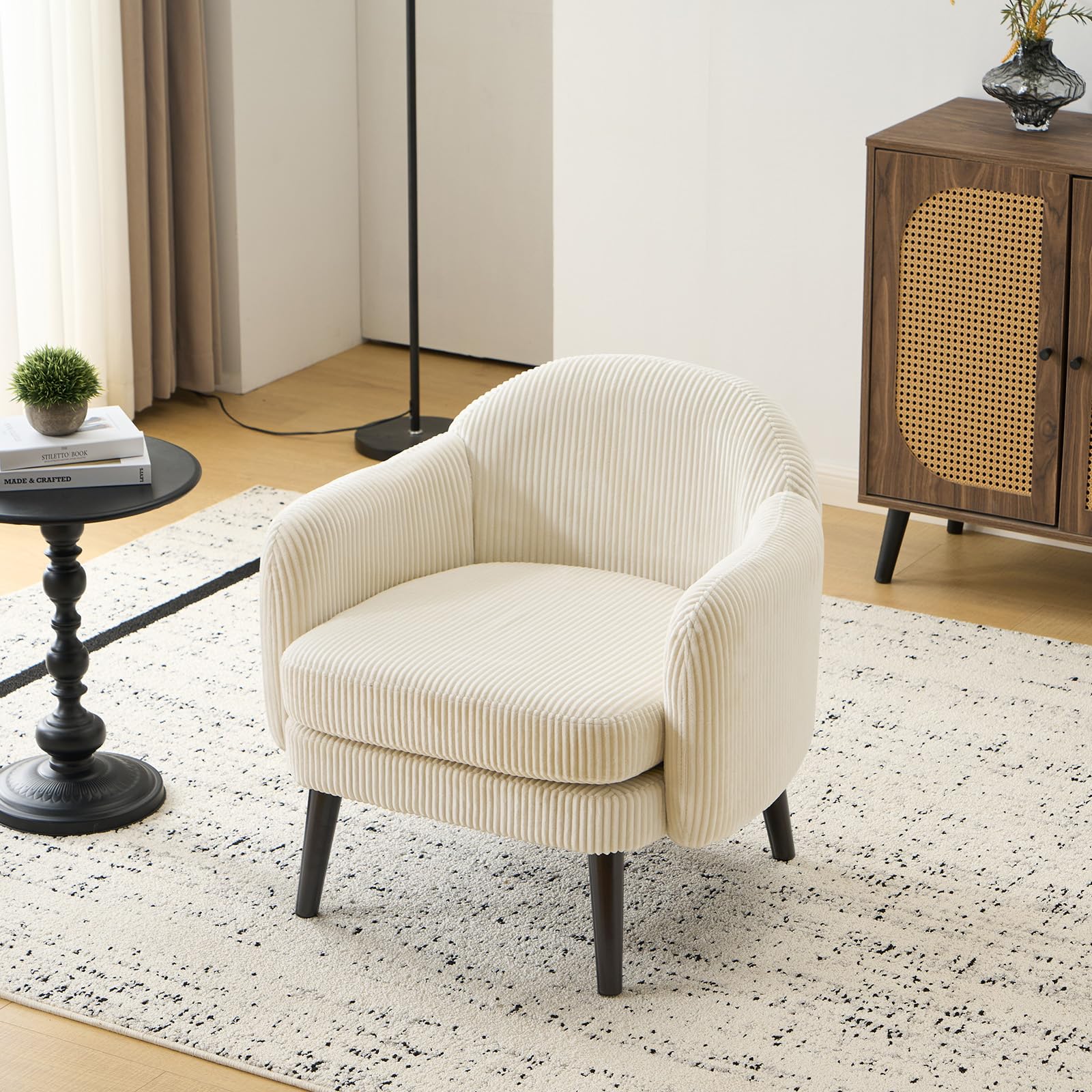 Bonnlo Sessel, Gepolsterter Cocktailsessel, Lesesessel, Clubsessel, Moderner Loungesessel für Wohnzimmer, Schlafzimmer, Büro oder Wartebereich, belastbar bis 113 kg, Feincord, Beige