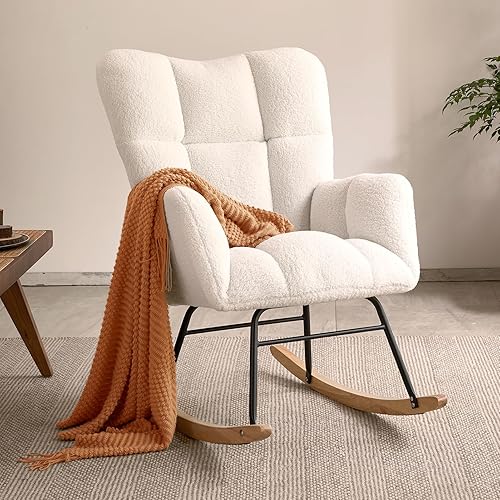 Virabit Mecedora para cuarto de bebé, respaldo alto, balancín de peluche, moderno sillón reclinable para sala de estar, dormitorio, lectura