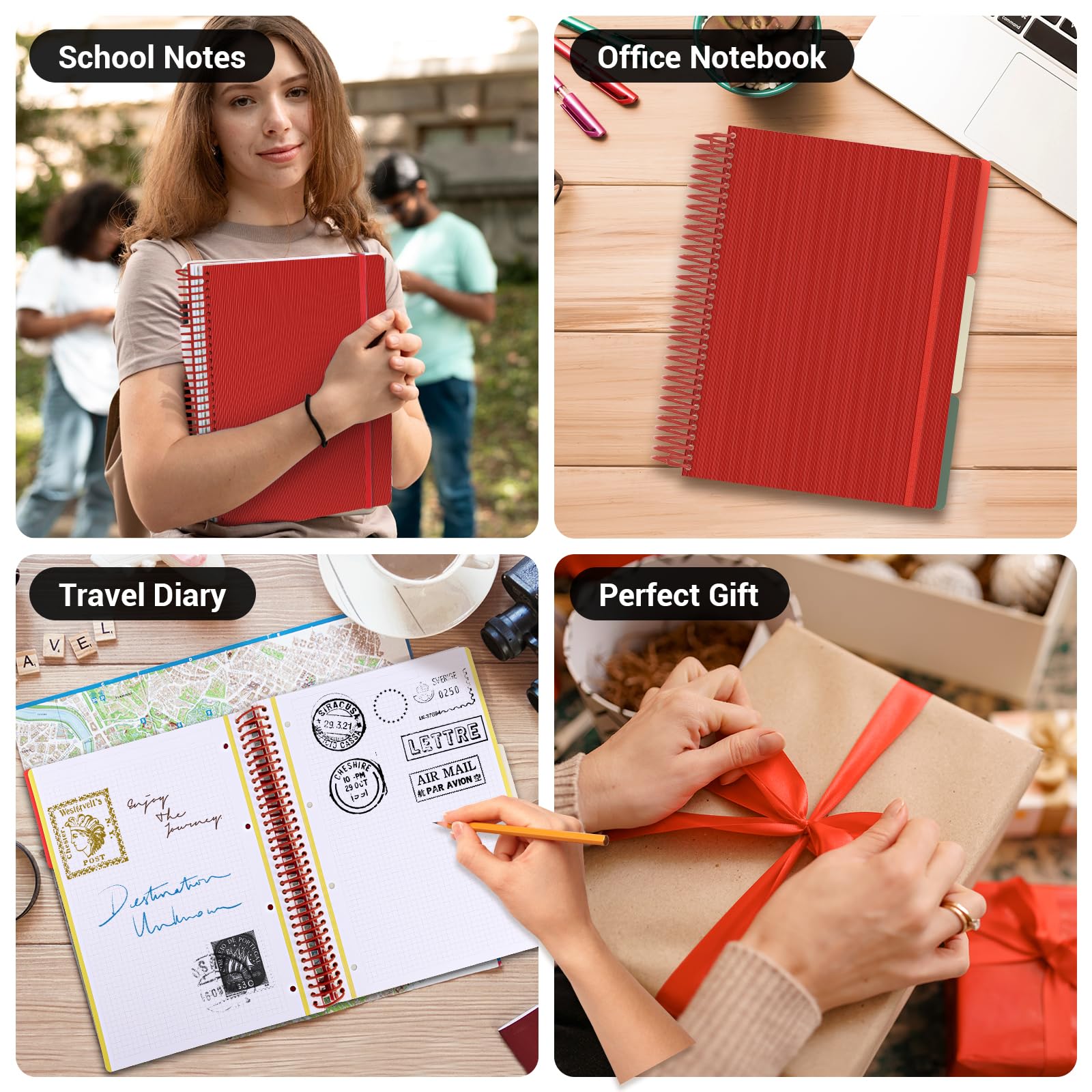 Quaderno a Spirale A4 - Quaderni a Quadretti 5mm - Notebook Blocco Note A4 - Taccuino A4 Quadretti - Blocchi Appunti per Viaggiatori - Rossa Block Notes Copertina Morbida e Spirale