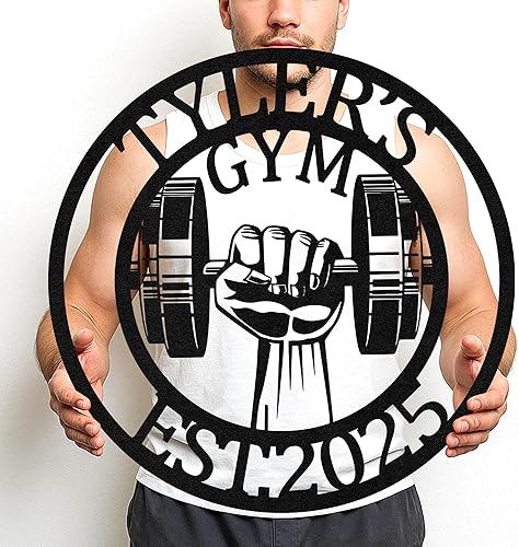 Miniatura 13 de Letrero de metal para gimnasio, decoración de sala de entrenamiento, arte de pared motivacional para levantamiento de pesas, centro de garaje en