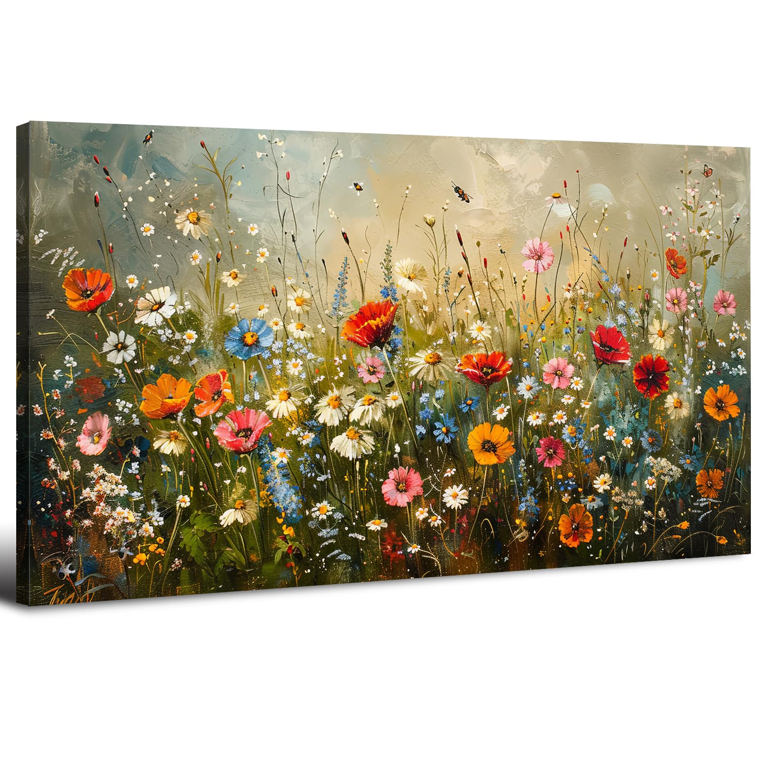 Rustic Wildflower Wall Art Farmhouse Colorful Floral Picture for Living Room Watercolor Poppy Daisy Flower Botanical Landscape Prints Nature Scenery Painting Bedroom Bathroom Home Decorations 20x40"