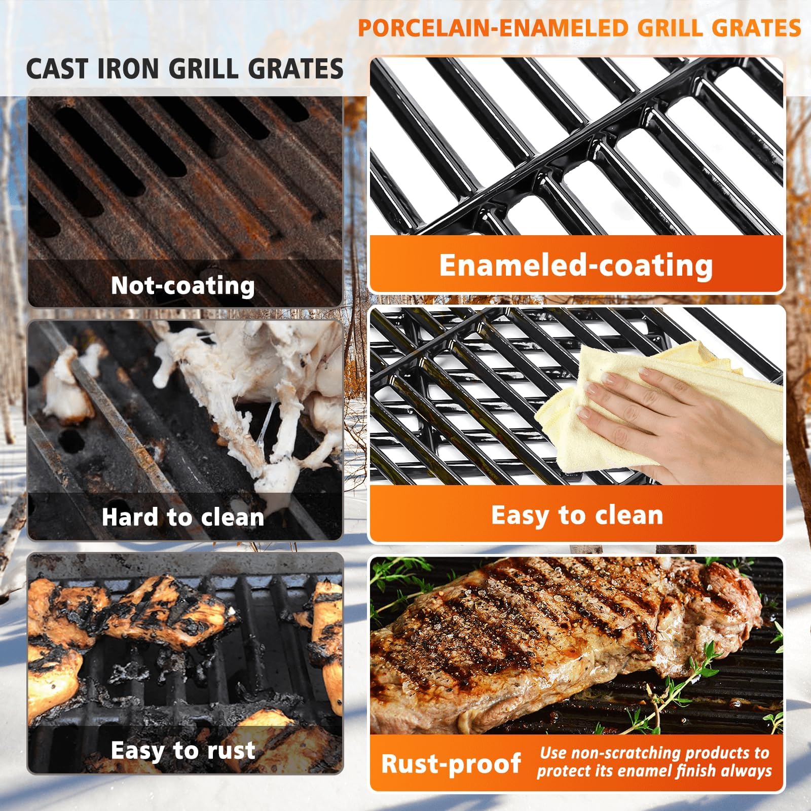 GFTIME Żeliwny ruszt do grillowania, 43 x 63 cm, do Enders Boston Pro 3, Enders Monroe Pro 3, Charbroil, Barbecook Siesta 310, Landmann Triton 3 i 4, części zamienne do rusztu do grilla, 3 sztuki