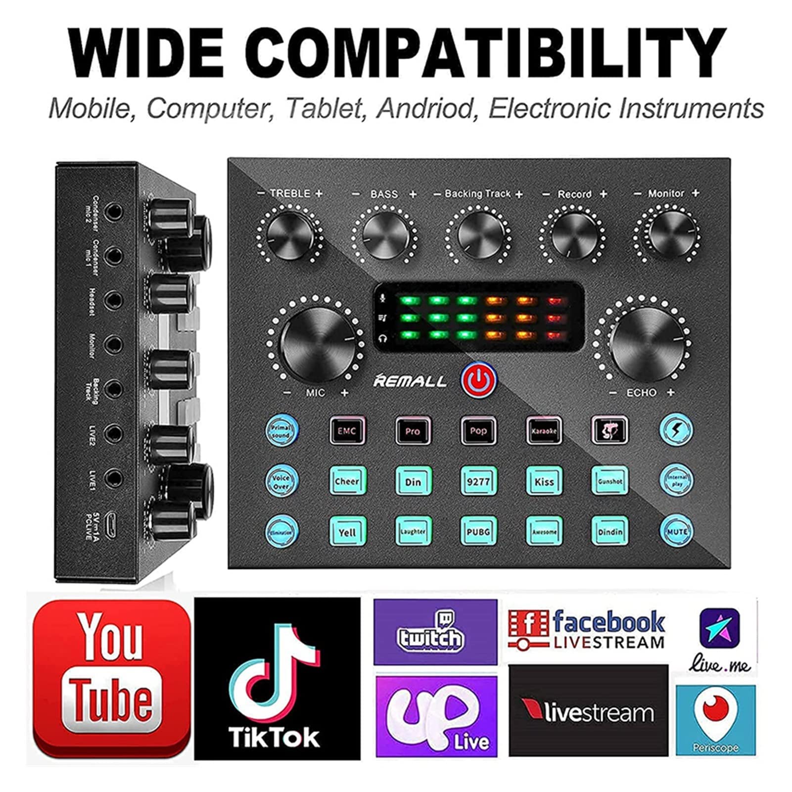 Attrezzatura per DJ per Feste Scheda Audio 10 Effetti sonori Riduzione del Rumore for Mixer Microfono cambiavalutato con interfaccia Audio Registrazione Phantom Power(Option 2)