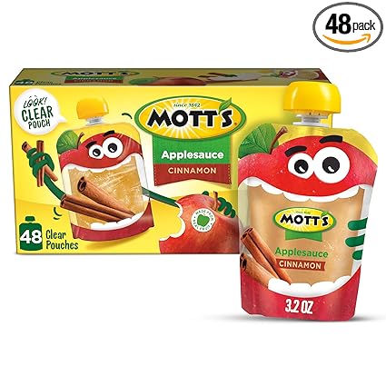 Mott's Cinnamon Applesauce, 3.2 Oz Clear Pouches, 48 Count (4 Packs Of 12), No Artificial Flavors, Good Source Of Vitamin C, Nutritious Option For The Whole Family