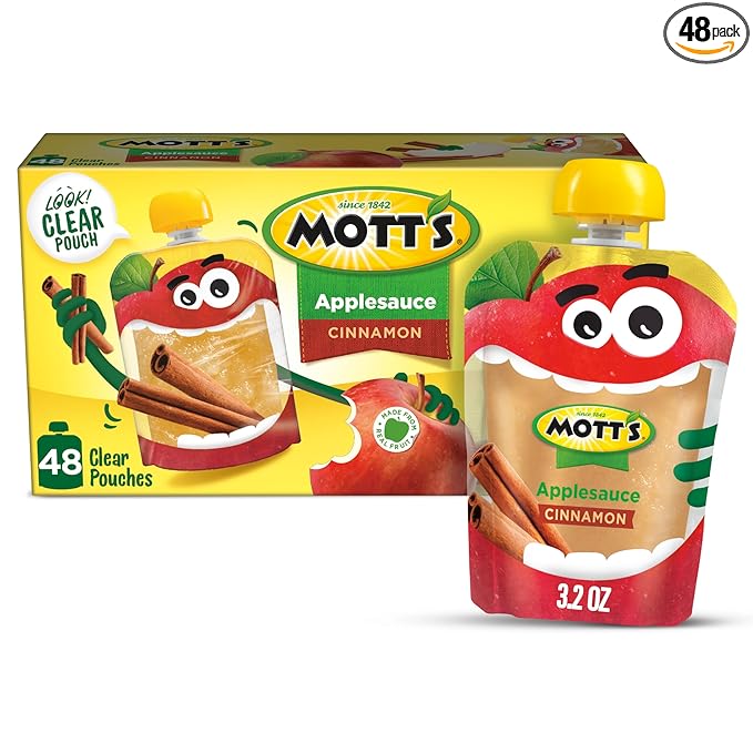 Mott's Cinnamon Applesauce, 3.2 Oz Clear Pouches, 48 Count (4 Packs Of 12), No Artificial Flavors, Good Source Of Vitamin C, Nutritious Option For The Whole Family