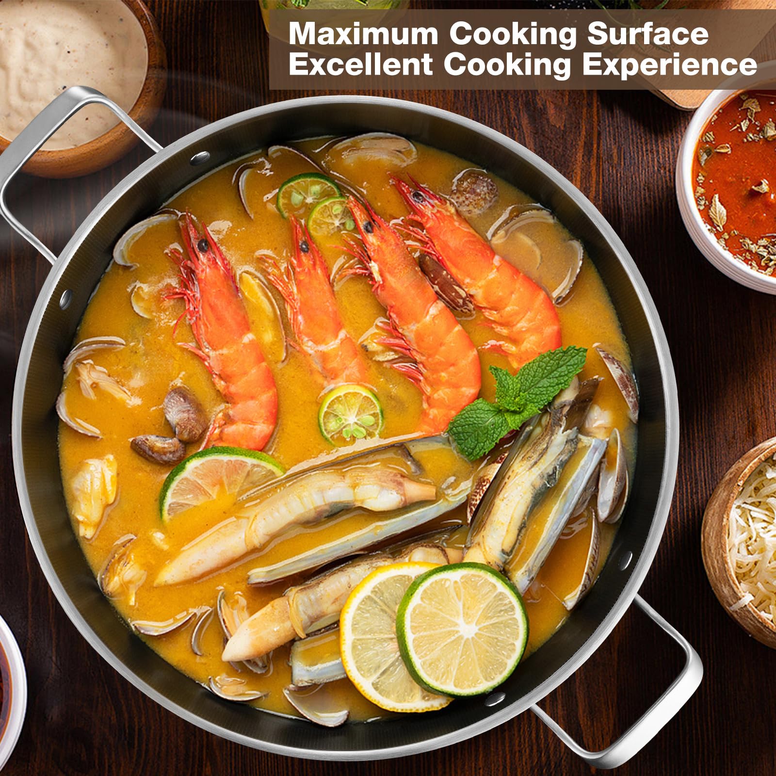 Paella Pfanne 36 cm 12 Pers – Antihaft | 316°C Hitzebest | PFOA-frei | Induktion | Gleichwärmeverteilung | Spülmasch & Alle Herde | Ideal für Feste/Familie