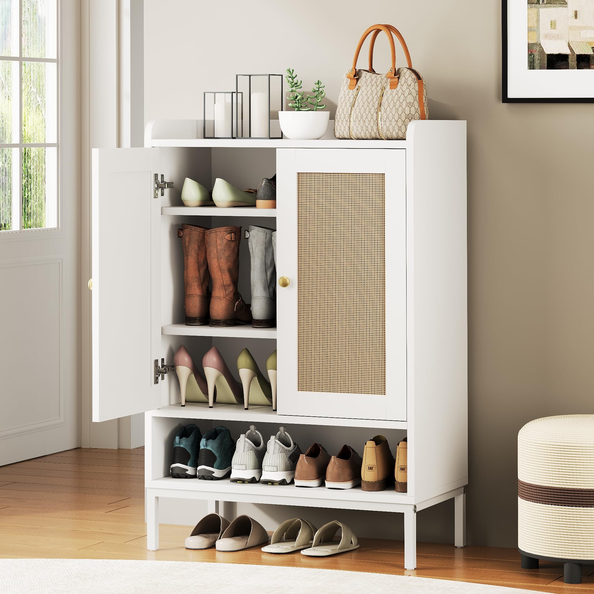 Rattan Shoe Cabinet Storage For Entryway Shoe Cabinet With
