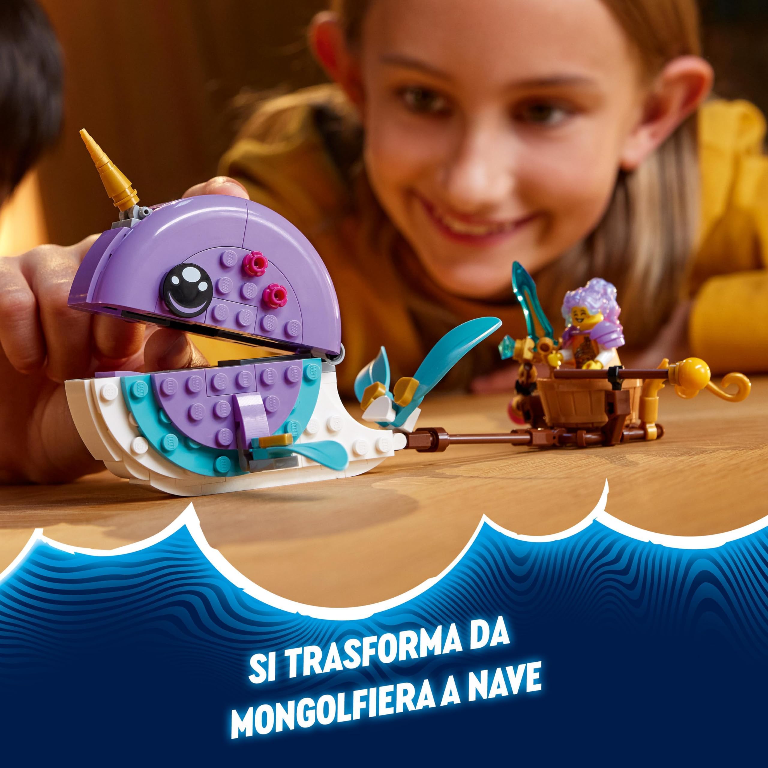 LEGO DREAMZzz 2 in 1 La Mongolfiera-Narvalo di Izzie con Animali Marini Giocattolo e Figura di Balena Trasformabile, Salva Bunchu da un Mostro, Idea Regalo per Bambine e Bambini da 7 Anni in su 71472