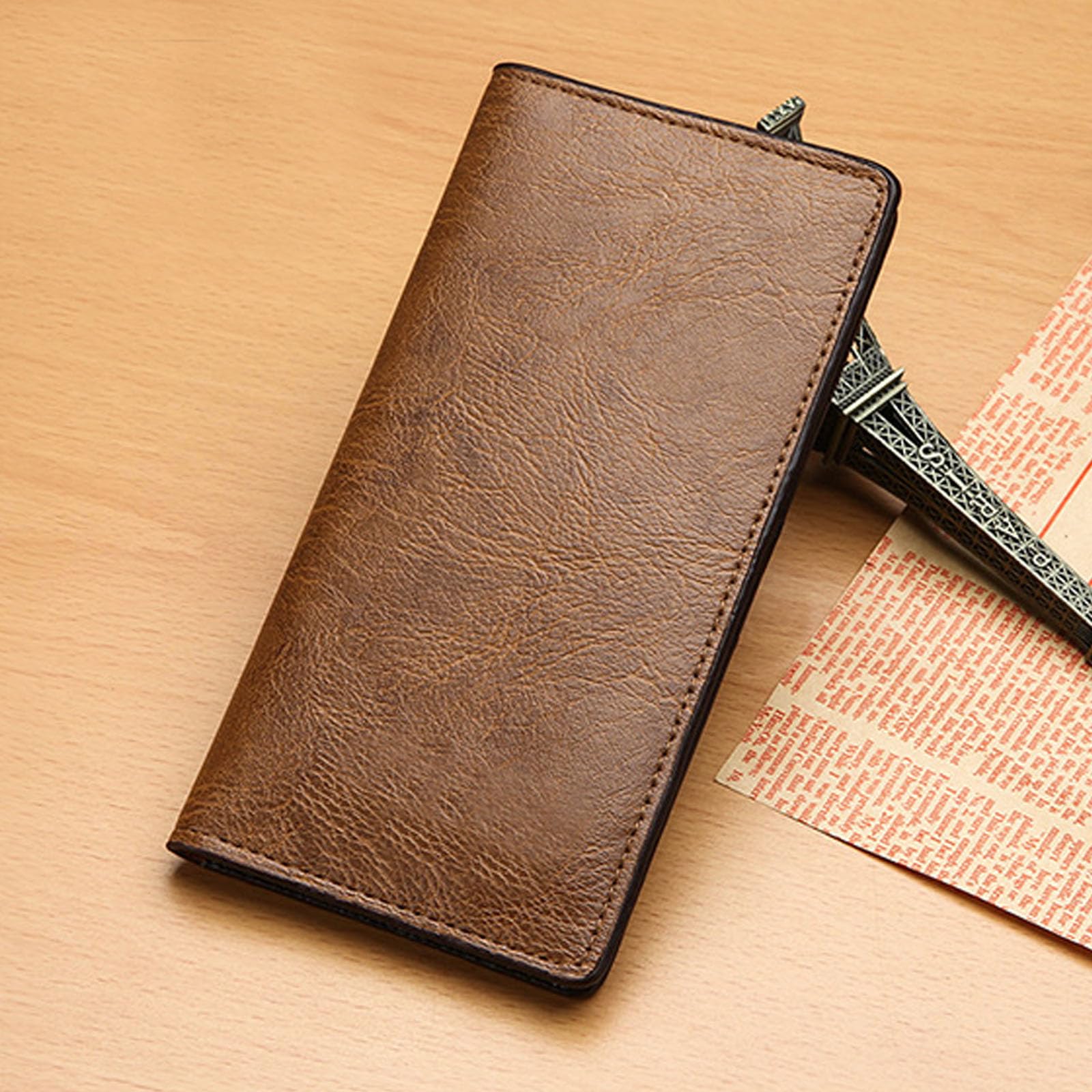 JINGTIANCD Leather Checkbook Cover for Men women,Compact Long Wallet Durable Wallet Ample Storage Space for Cards & Cash (Khaki)