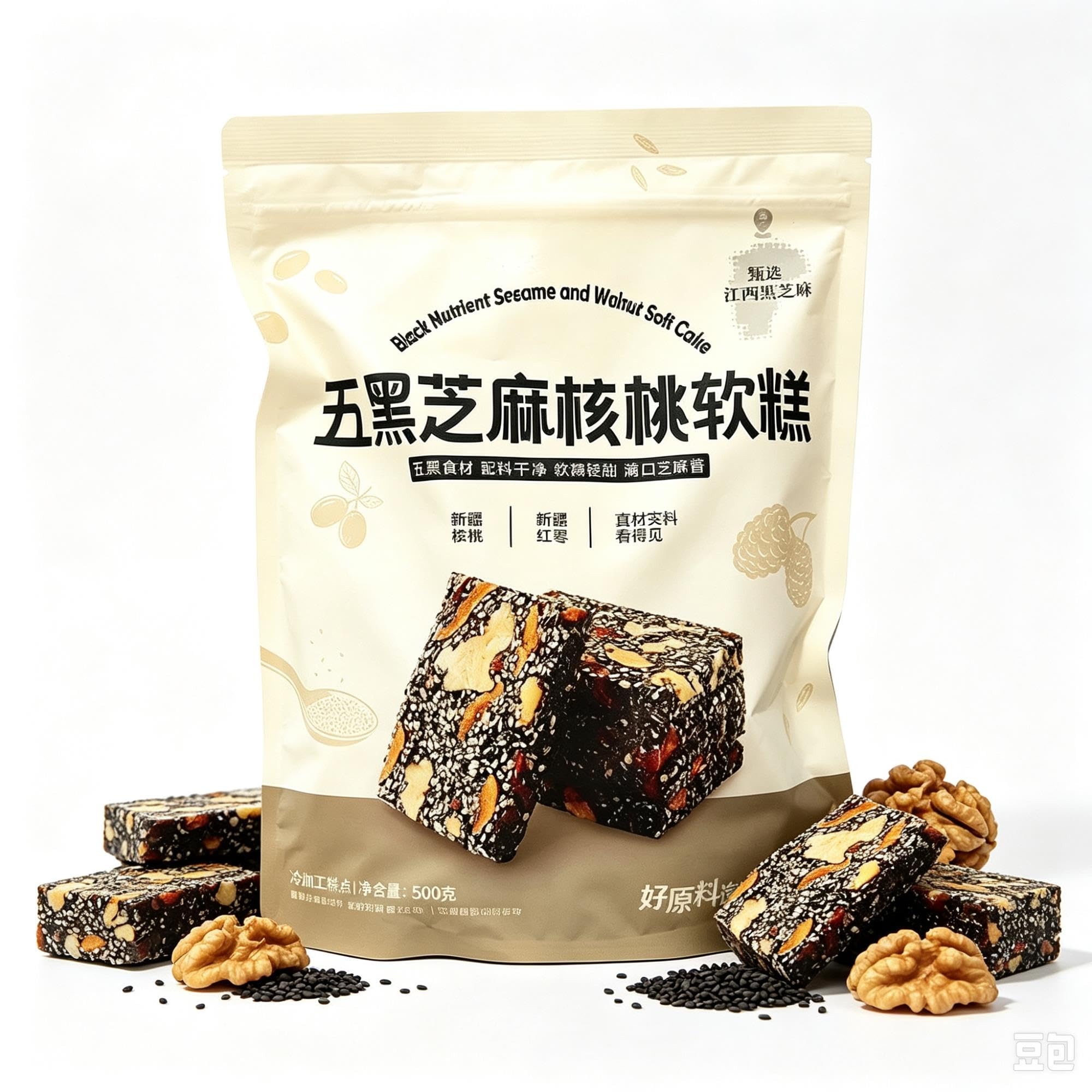 Snack masticable suave de sésamo negro y nuez 500g