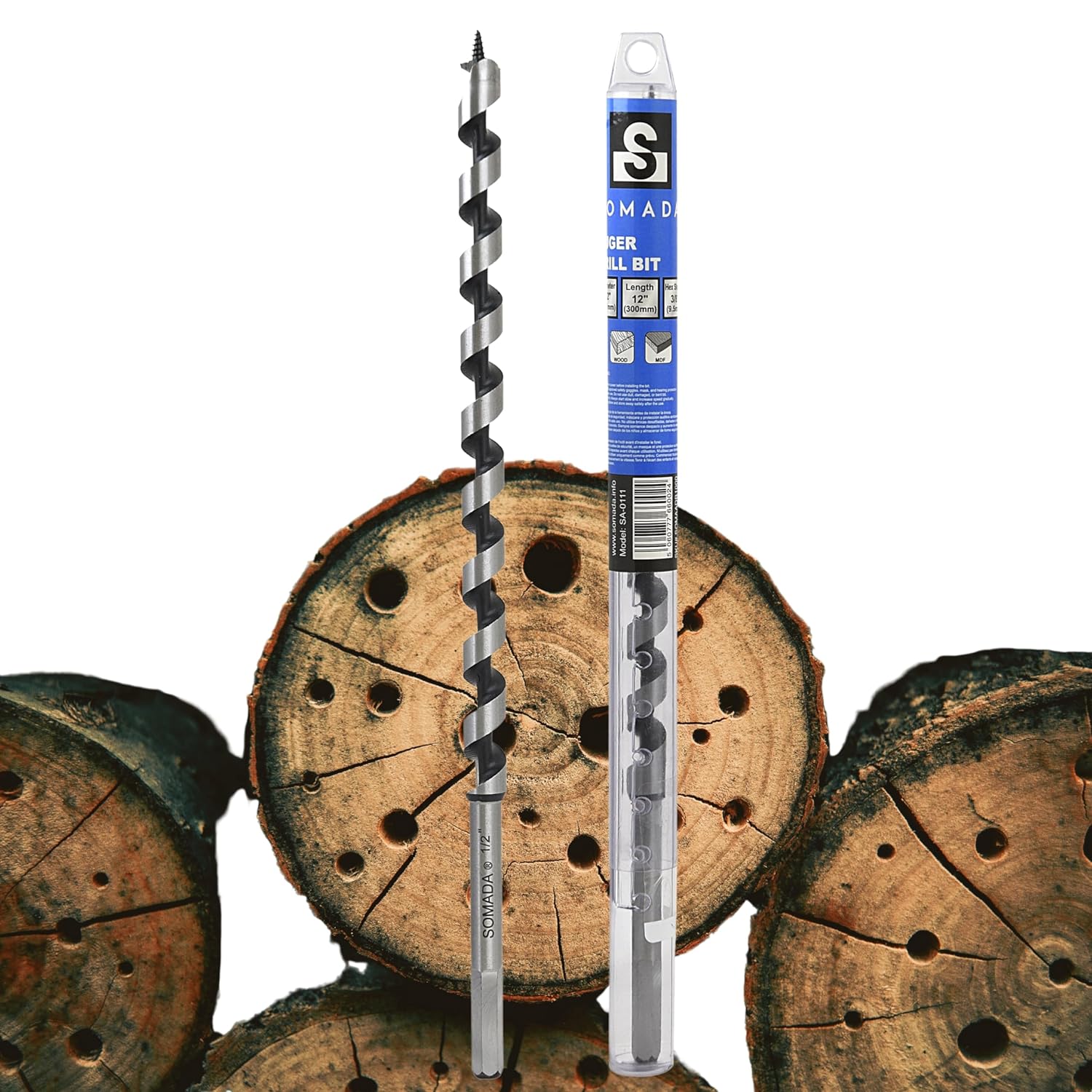 1/2-Inch x 12-Inch Auger Drill Bit for Wood, Hex Shank 3/8-Inch One Piece, Ship Auger Long Drill Bit for Soft and Hard Wood, Plastic, Drywall and Composite Materials