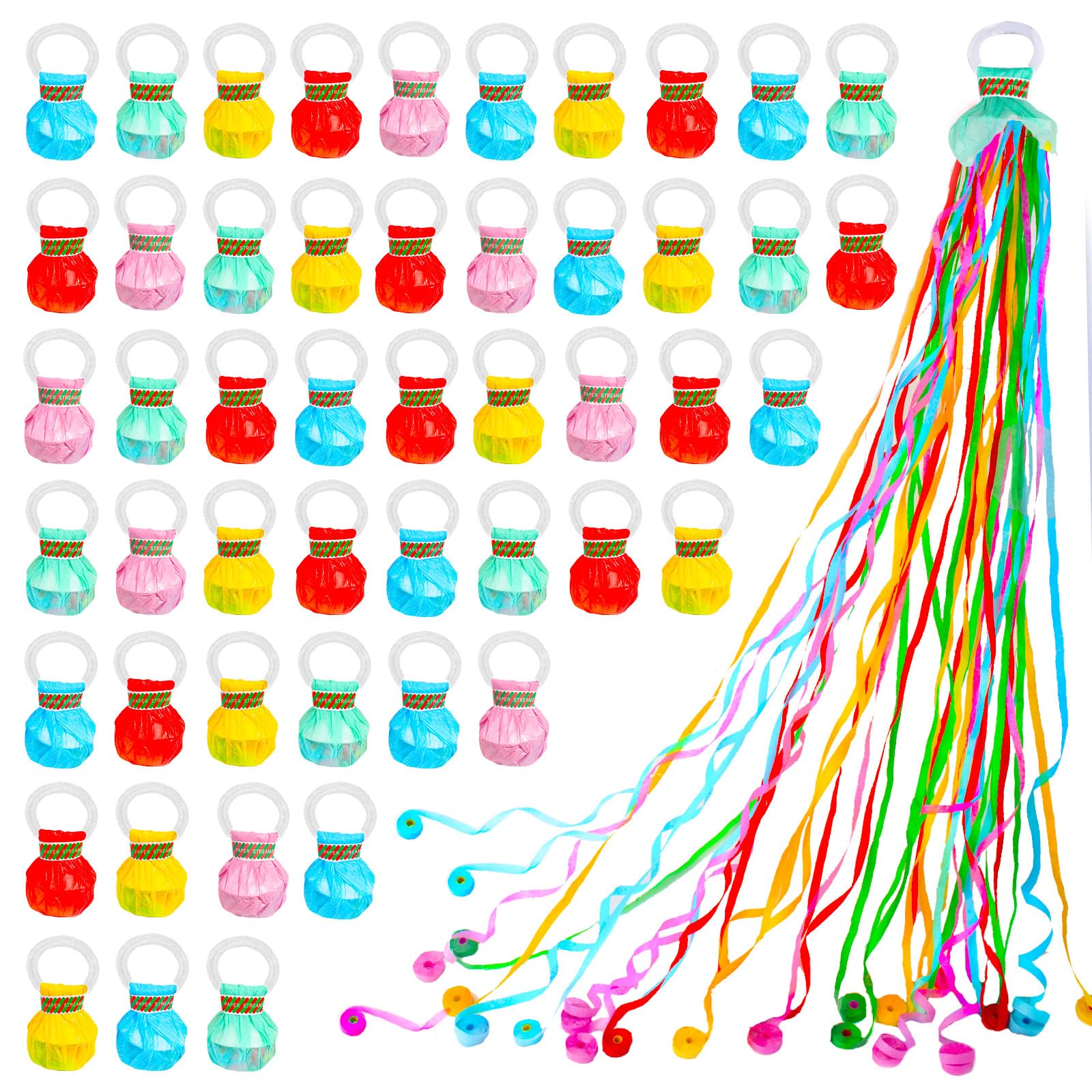 HOTPLACY 50 Pcs Hand Throw Streamers, Colorful Confetti Poppers with No Mess Streamers,Graduation Birthday & Engagement Party Favors Supplies
