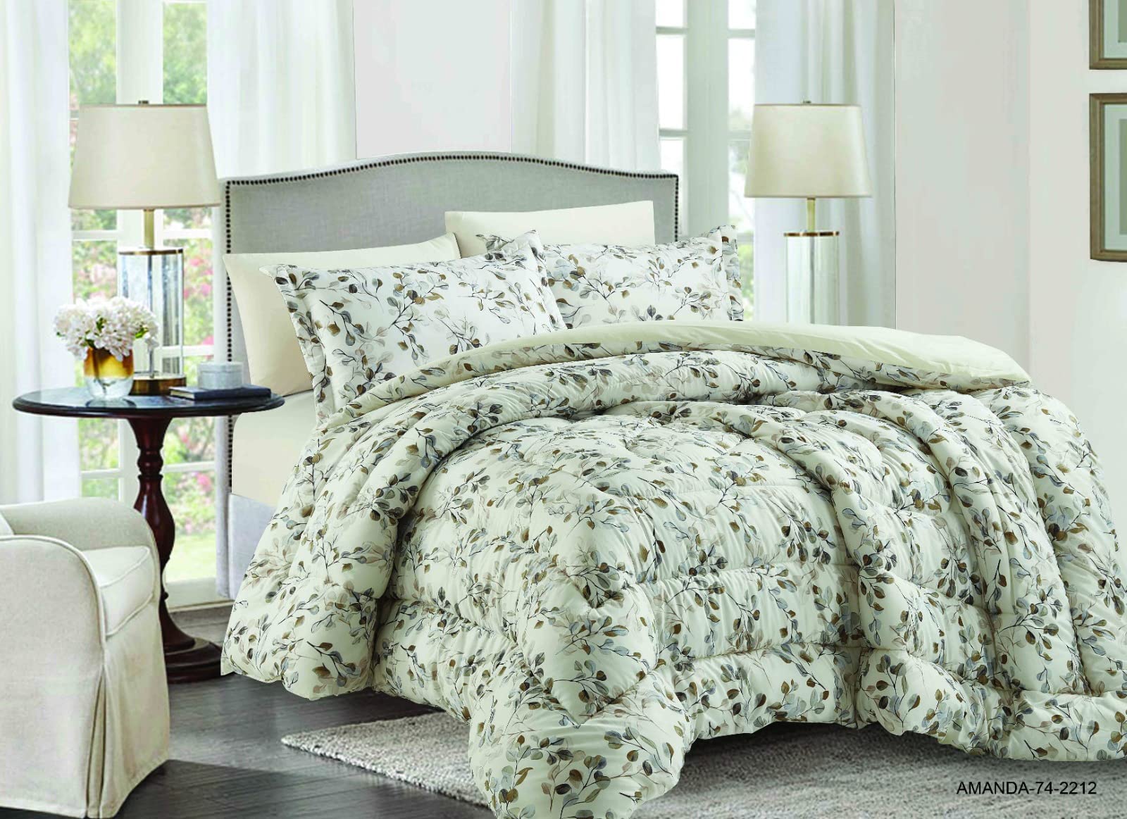 EliteHomeElegant Bliss Single Size 4-Piece Luxury Comforter Set with Pillow Cover, Fitted Sheet, and Pillow Shamâ€¦