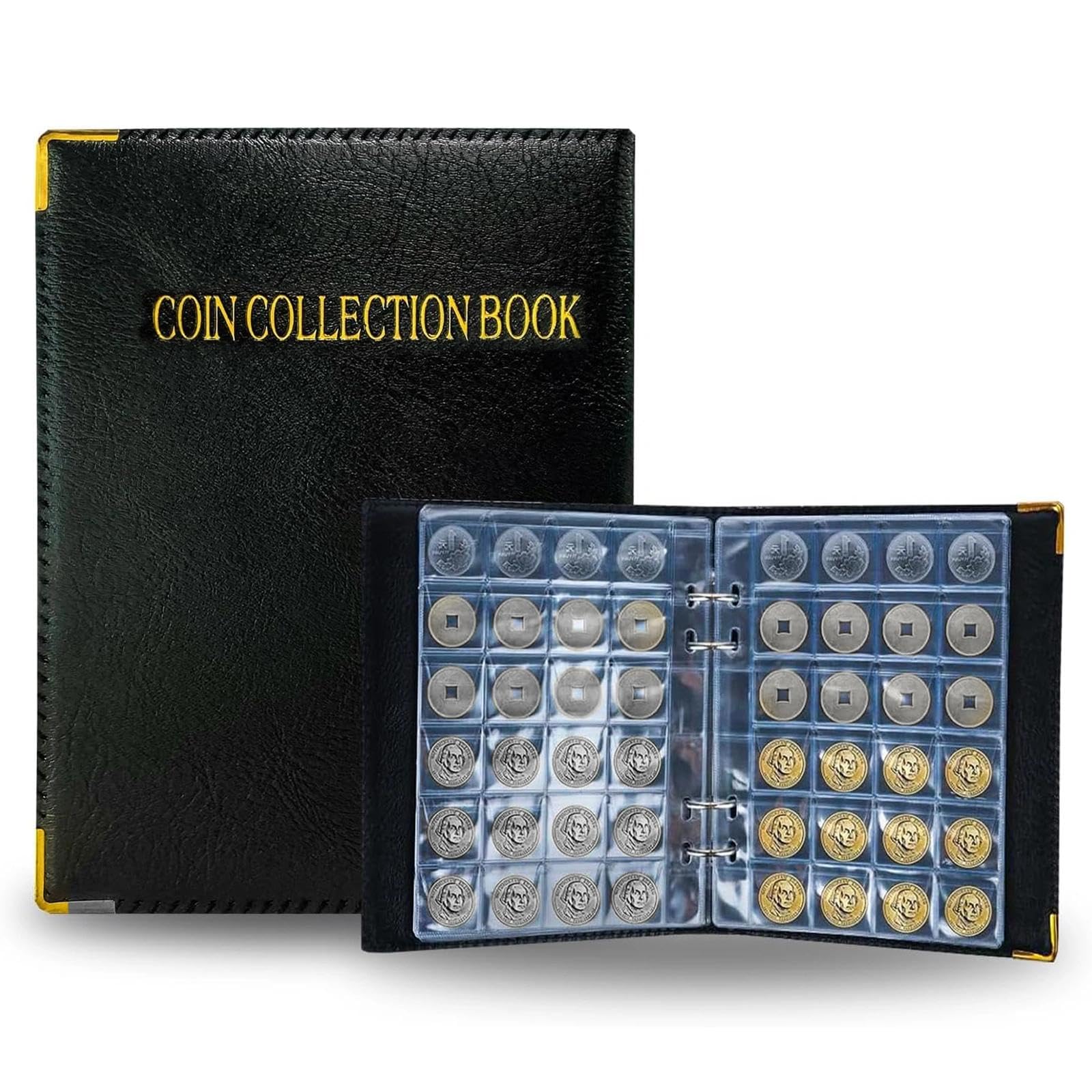 Eulihent Coin Collection Album with 20 Pages 480 Pockets Coin Albums Coins Collecting Book 3cm Coins Flip Folder Storage Book for Pounds Pence Cents Dollars Nickel (Black