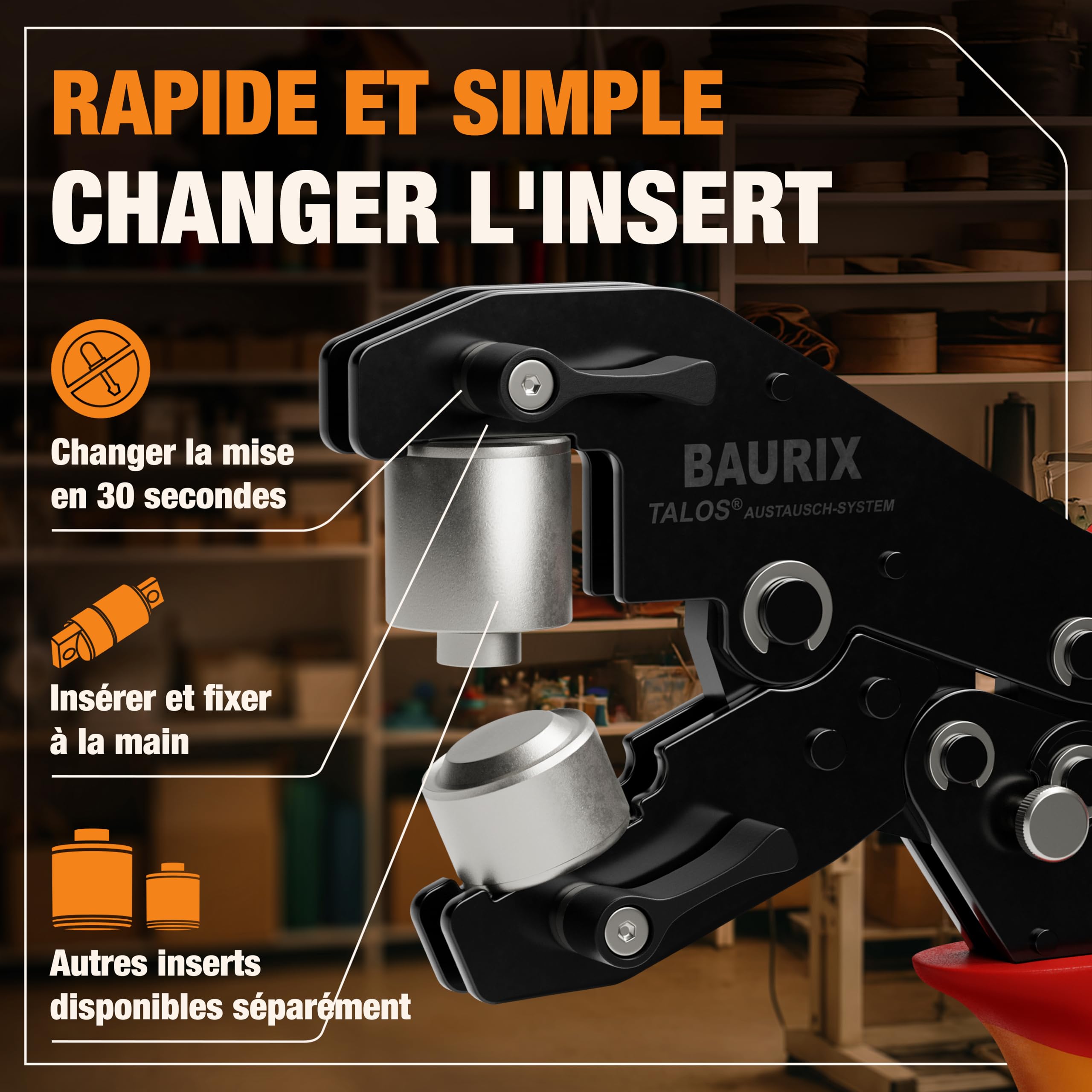 BAURIX® Pince à Oeillets avec 200 œillets (Ø10 mm) – Auto-perforante sans Pré-trou – pour Bâches, Tissus, Cuir & Textiles – pour Couturières, Bricoleurs & Artisans - TALOS