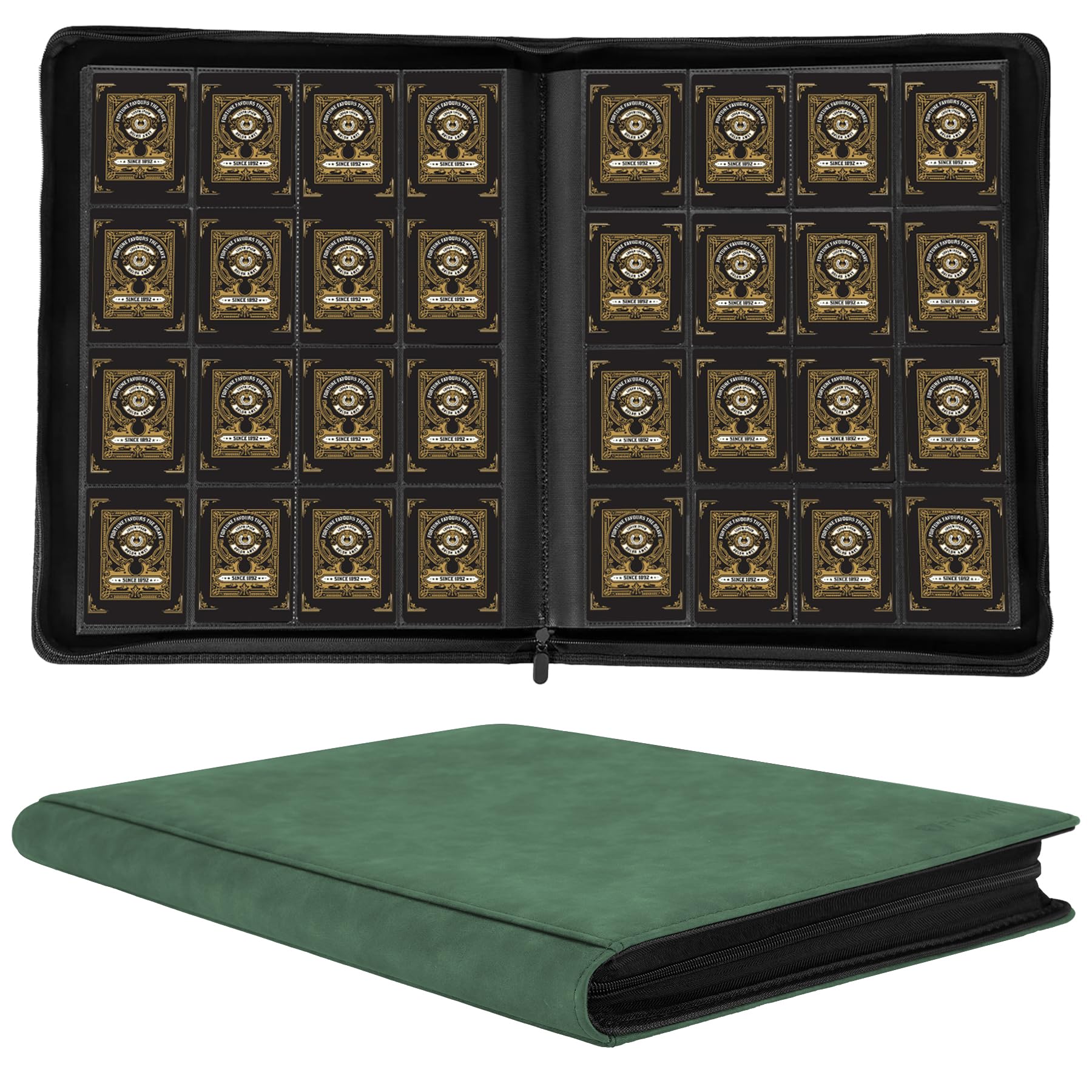 Raccoglitore per carte collezionabili con oltre 1000 tasche, 16 tasche, senza anelli, per YuGiOh, MTG, TCG, carte da gioco, carte sportive, biglietti da visita (verde scuro)