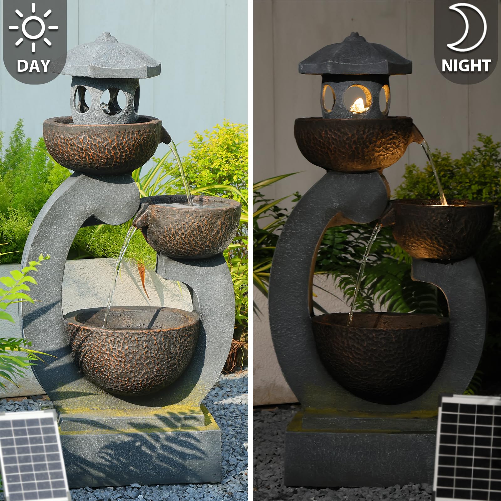 Bumilgar Springbrunnen Solar Gartenbrunnen für Außen mit LED Beleuchtung Zimmerbrunnen Kaskade Brunnen Wasserspiel Wasserfall Brunnen für Garten,Balkon,Terrasse, 89.5x45x27 cm