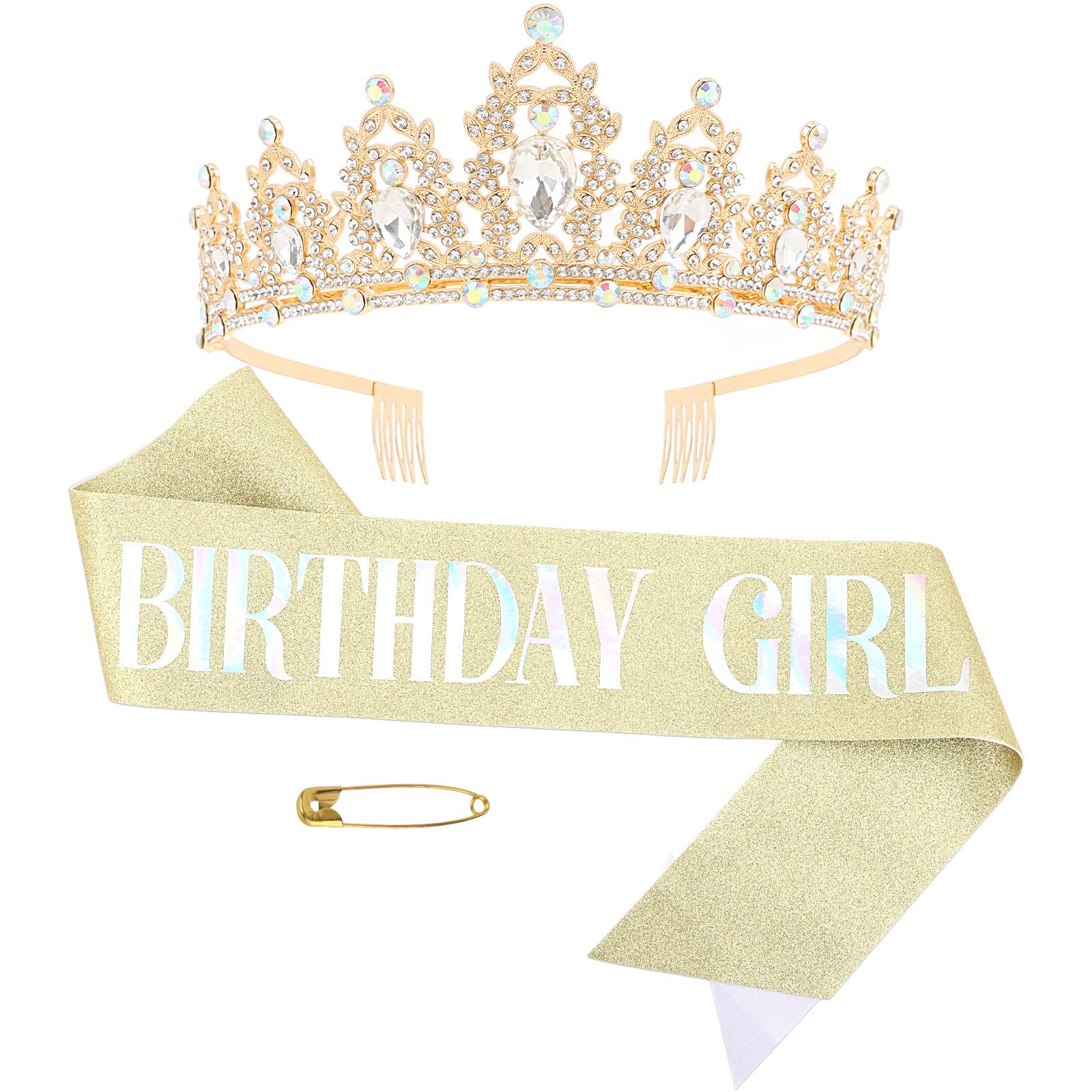 KEUKORZ Gold Birthday Crown and Sash Set for Women — image 1