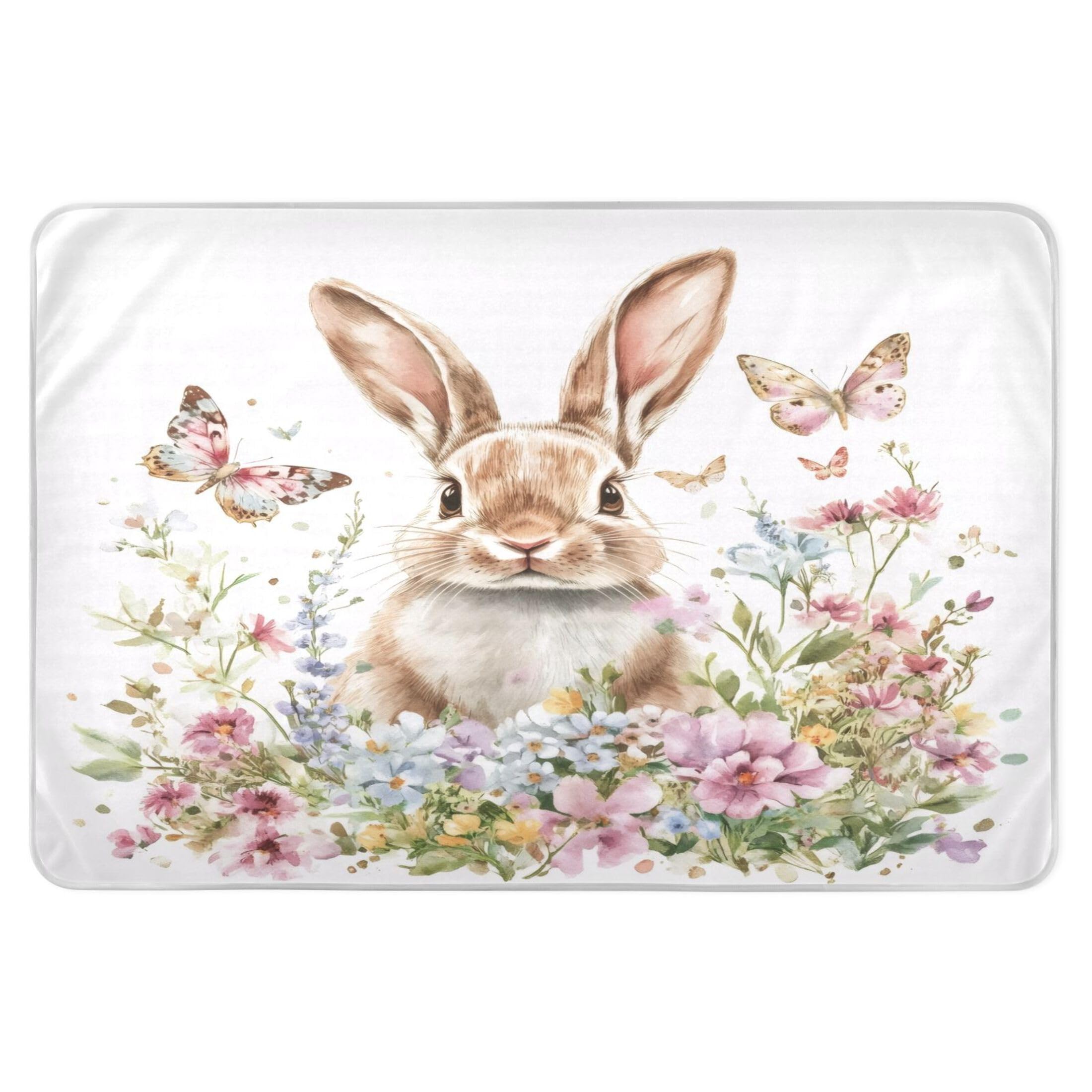 Takiito Watercolor Bunny Flowers Bed Pad Reusable Bed Underpad Washable Waterproof Leak-Proof Quick Dry Incontinence Pee Pad for Toddlers Kids Adults Pets 34x52 in