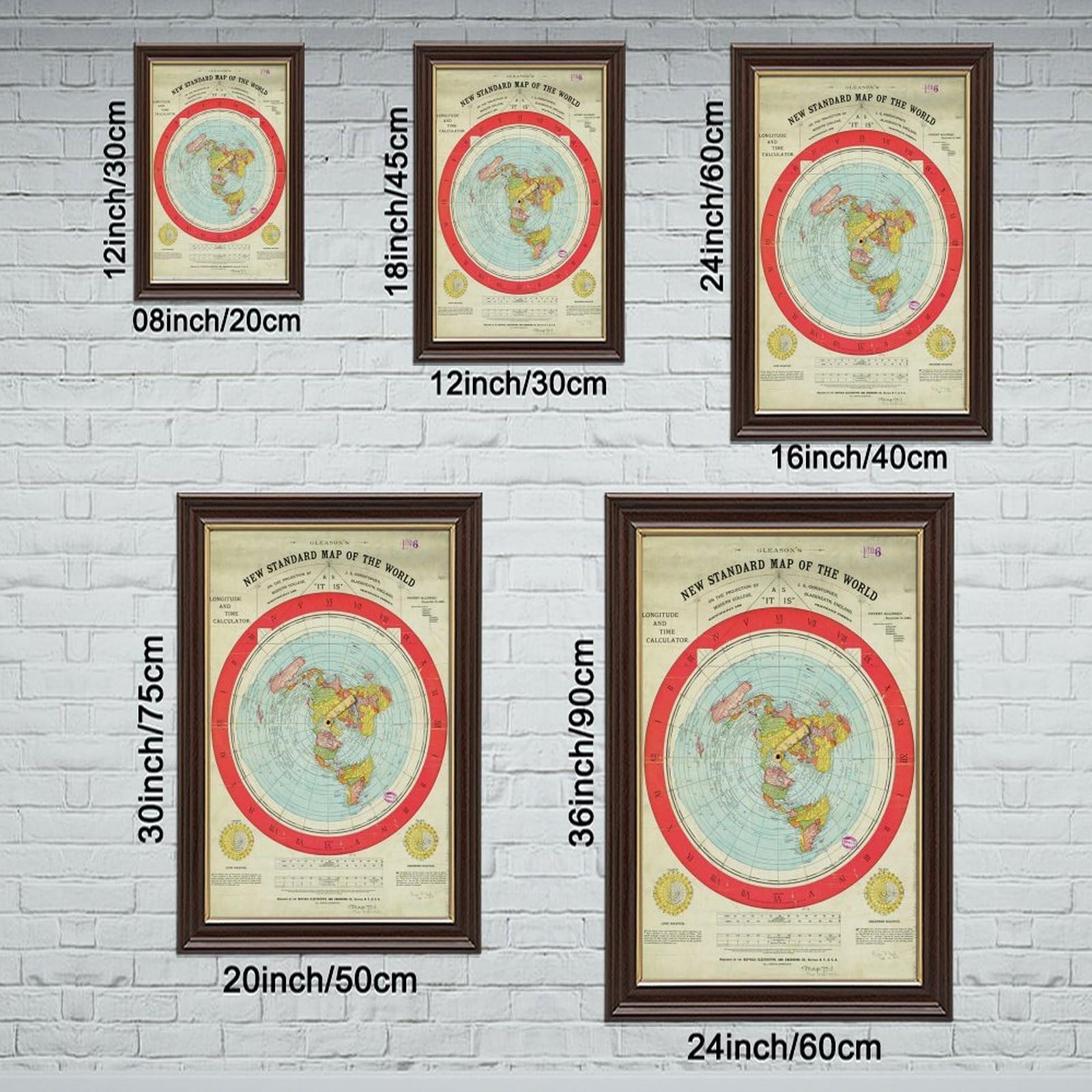 WCYB Alexander Gleason - Carte du monde standard - 1892 - Impression sur toile - Décoration murale pour bureau - Cadre à suspendre - 30,5 cm de long x
