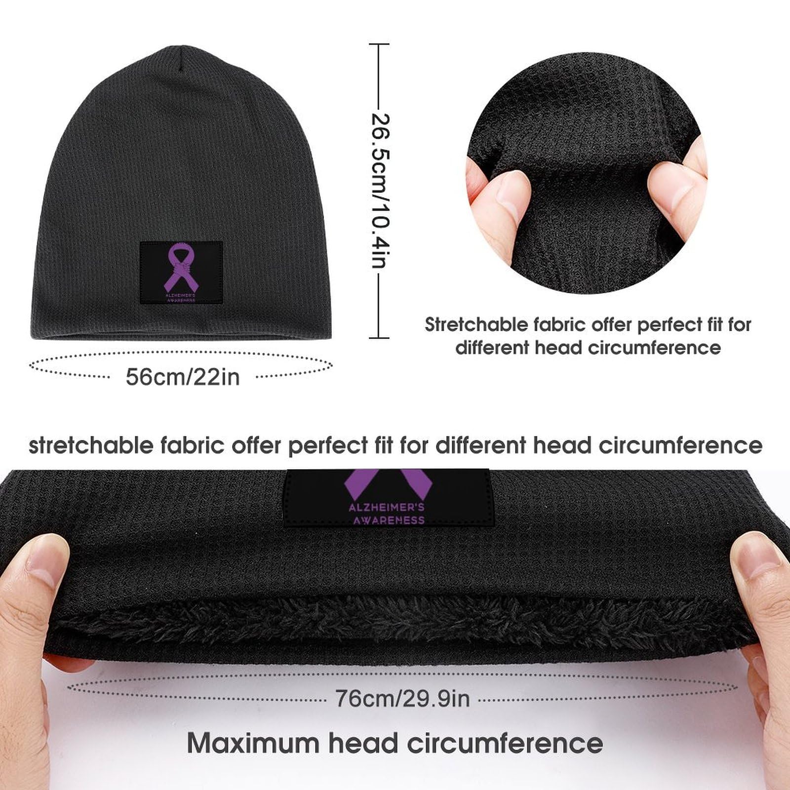 Alzheimer's Awareness Knit Beanie Hats Caps for Men Women,Stylish Patriotic Graphics Winter Skull Cap Unisex Soft Warm Beanie Cap Hat