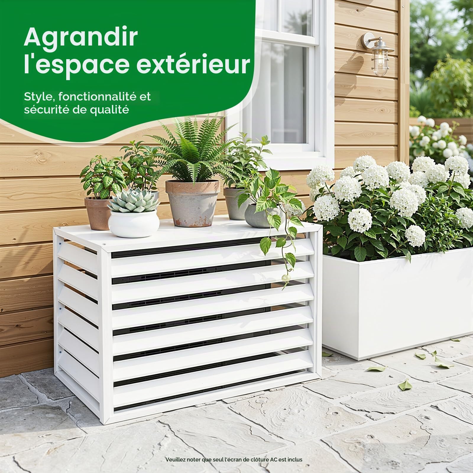 Cache Climatiseur Exterieur Grille Pour Climatiseur Clôture Pour Appareils,Rectangulaire Couverture De Climatiseur,Écran De Protection,Pour Jardin, Cour, Piscine, Terrasse (Blanc)