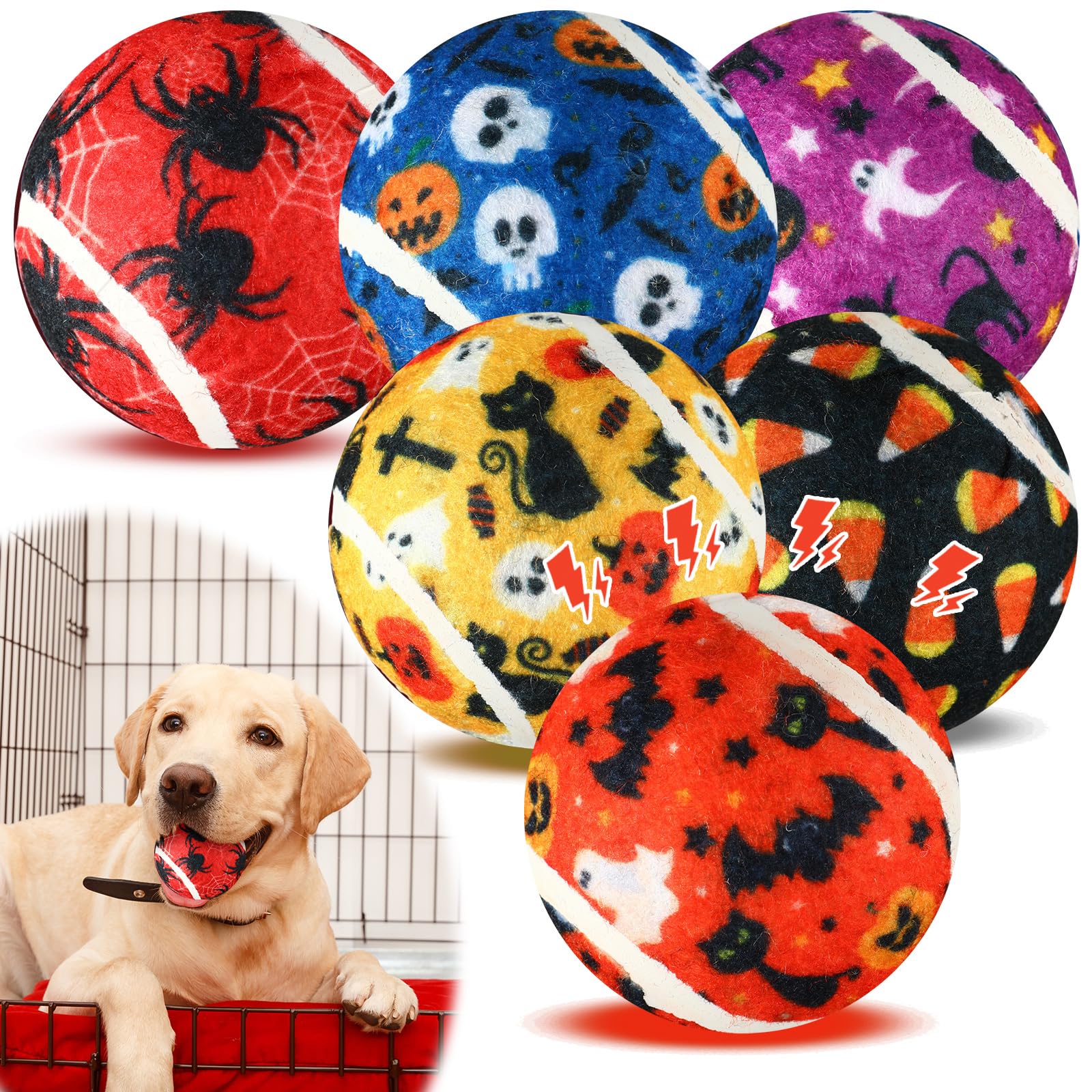 6 Pcs Halloween Squeaky Tennis Balls for Dogs Pet Interactive Dog Balls for Small Medium Large Dogs Teething