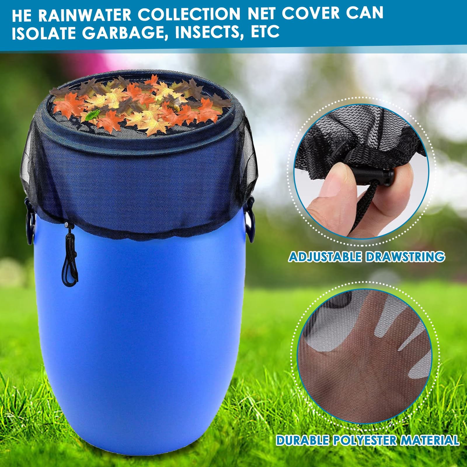 Maison Pluie 2 Pièces Filet Pour Citerne De Pluie Avec Cordon De Serrage Réglable Couvercle Pour Récupérateur D'eau