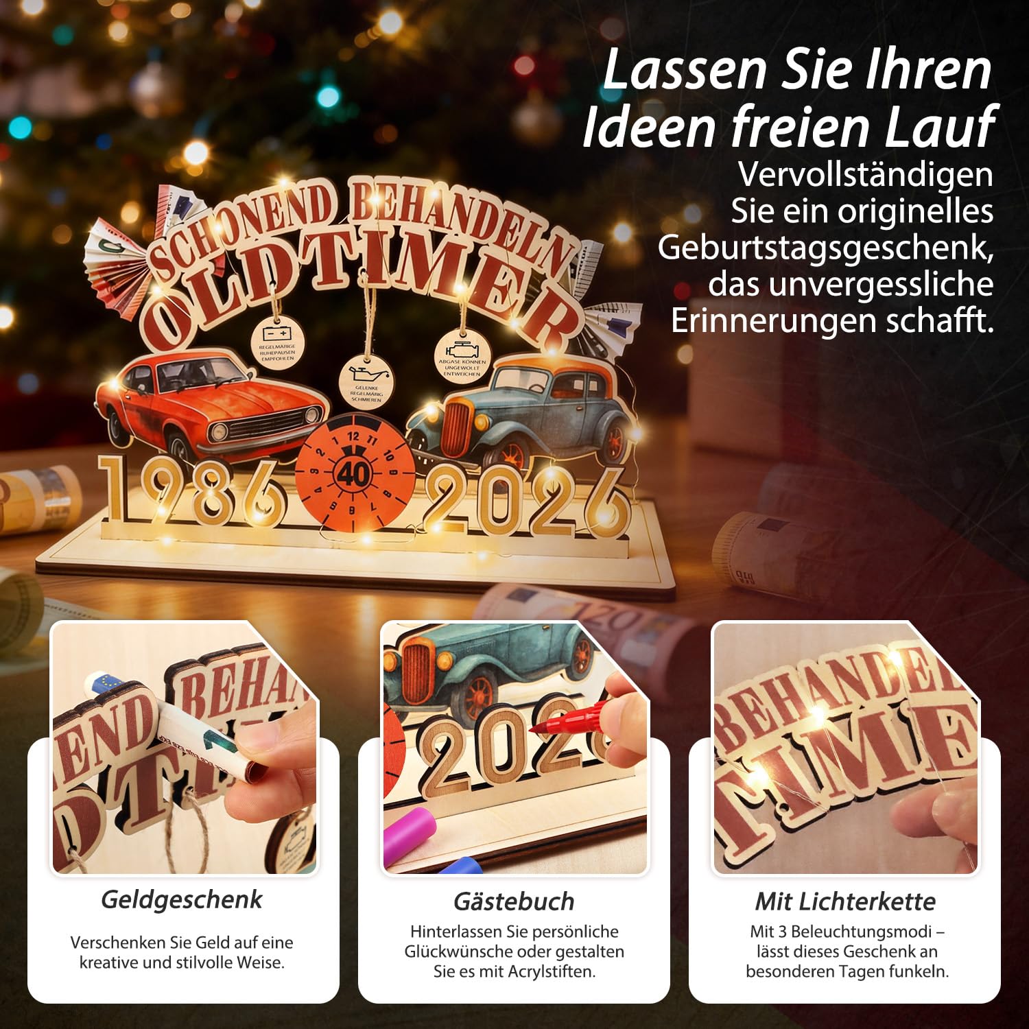 Giftota Geldgeschenk 70 Geburtstag Mann mit LED Lichterkette - Witzige Klassische Schonend Behandeln 1956 Oldtimer Geschenk zum 70 Geburtstag Mann