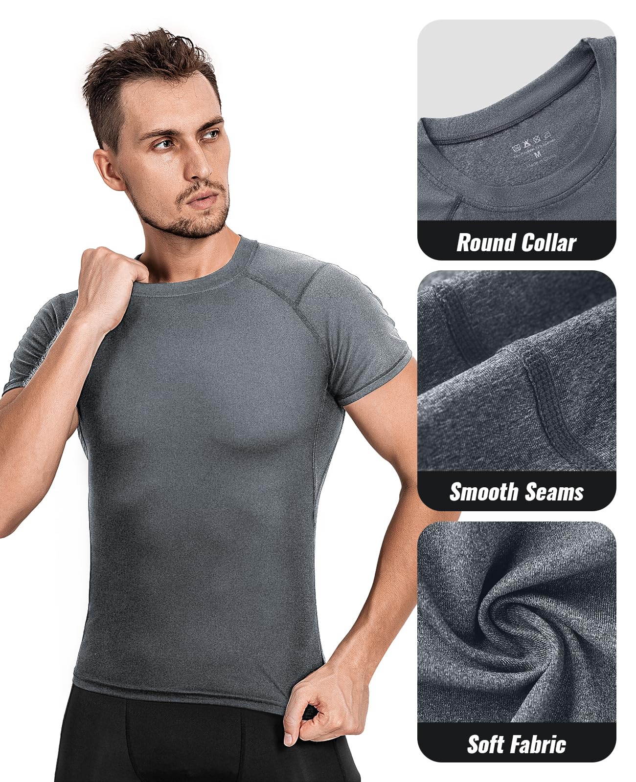 Niksa 3 Pezzi Maglietta Uomo，Maglia a Manica Corta Traspirante Asciugatura Rapida Compression da Uomo Sport per Correre Jogging Fitness Palestra