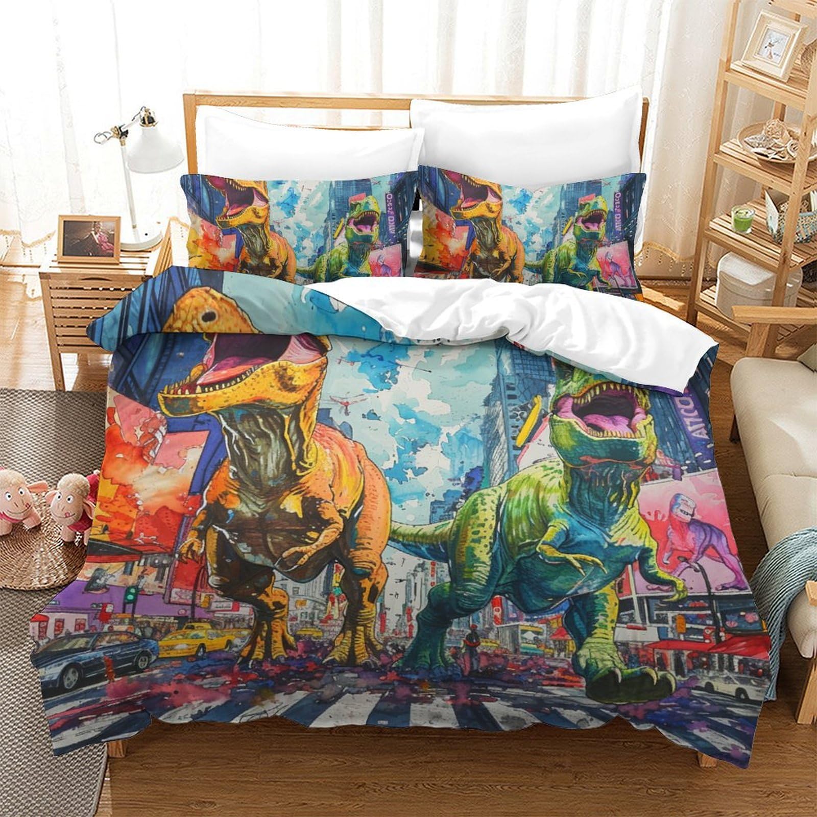 ENYISIYULO Bedding Dinosaur Set Duvet Cover Set Bedding Set for Kids Boys Girls 3D Printed Comforter Cover Quilt Microfiber Cover Bedroom Collection 3Pcs Double（200x200cm）